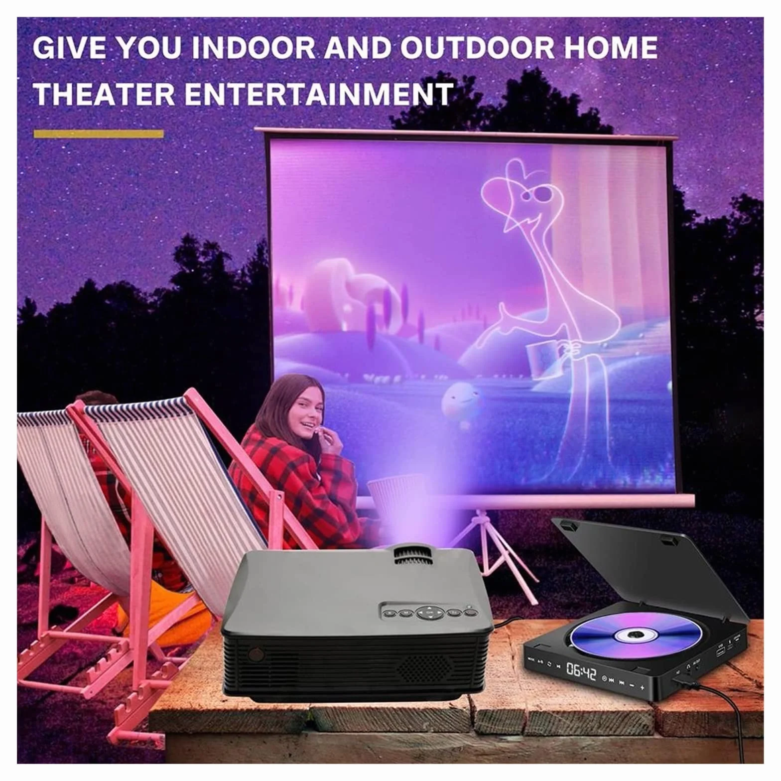 Przenośny Odtwarzacz DVD, Mini odtwarzacz CD domowy odtwarzacz DVD/VCD Hd wideo odtwarzacz DVD Hifi głośniki stereo 1080P wielofunkcyjny przenośny odtwarzacz DVD do telewizora projektor, Zgodność Z W