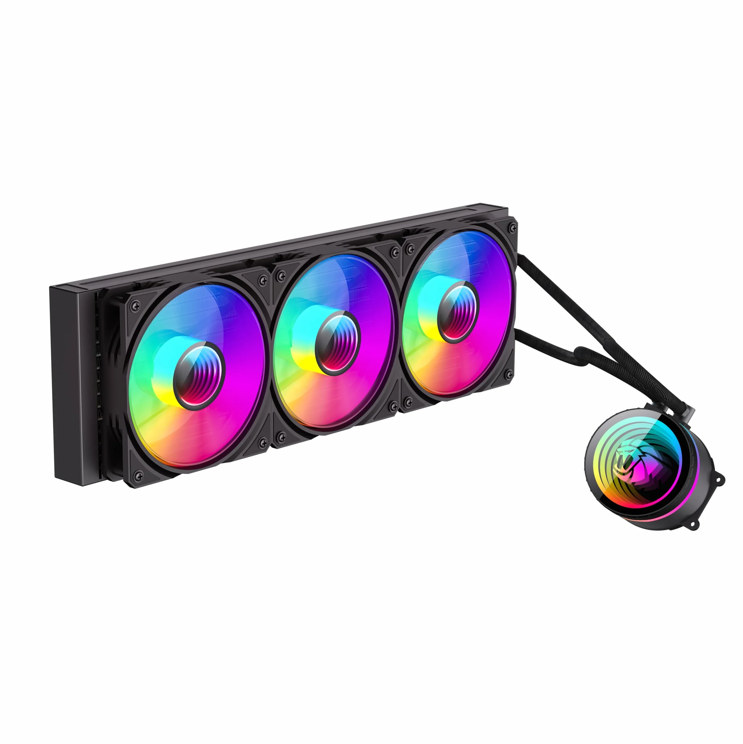 GameMax Iceburg 360 mm ARGB CPU Chłodnica cieczy, AIO Cooler 360 mm CPU Chłodnica wodna do Intel i AMD, 3 x 120 mm wentylatory ARGB Infinity PWM, 800 do 2000 obr./min i obrotowa konstrukcja z lustrem
