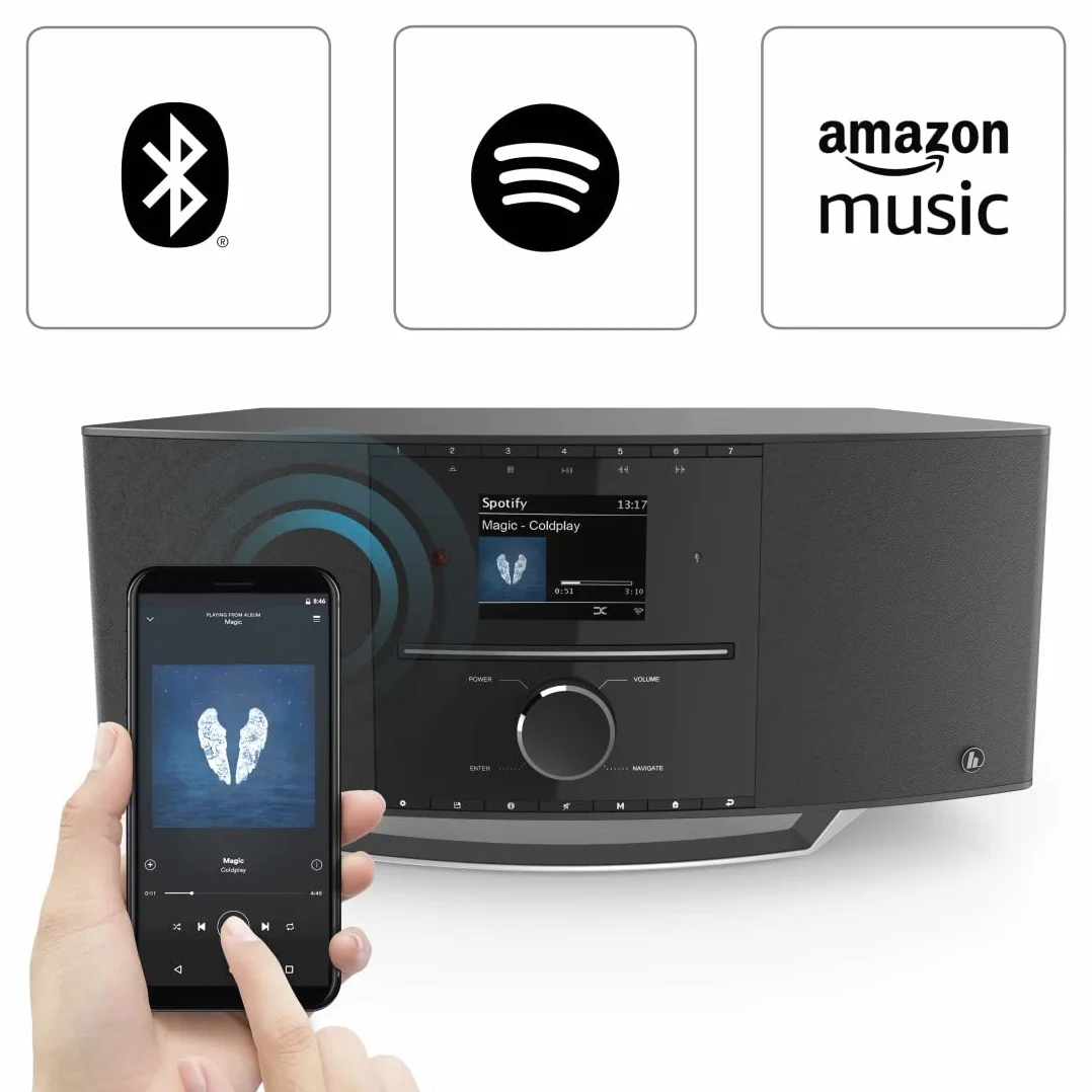 Hama radio cyfrowe DIR3510SCBTX (odbiór sygnałów FM, DAB/DAB+, obsługa Bluetooth 5, obsługa Spotify Connect, moc muzyczna 40W) czarne