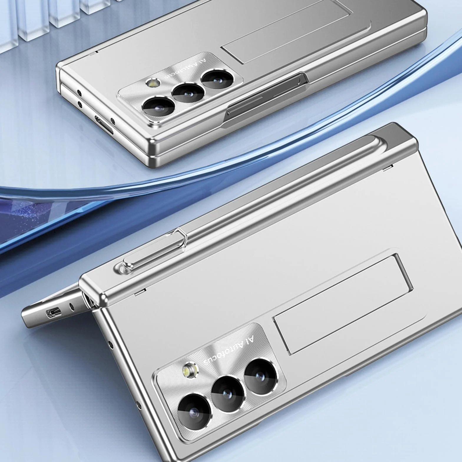 Poszycie etui do Samsung Galaxy Z Fold 8 Ultra, modny zawias uchwyt na długopis | Osłona ekranu ze szkła hartowanego Odporna na zarysowania osłona obiektywu Zawias podpórka