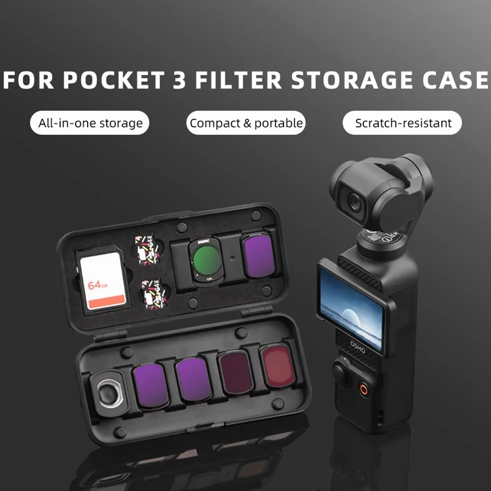 Przenośny magnetyczny etui do przechowywania na obiektywy DJI Osmo Pocket 4/3, etui na filtry obiektywu aparatu, organizer akcesoriów do aparatu, etui podróżne może pomieścić 7 kieszeni, 3