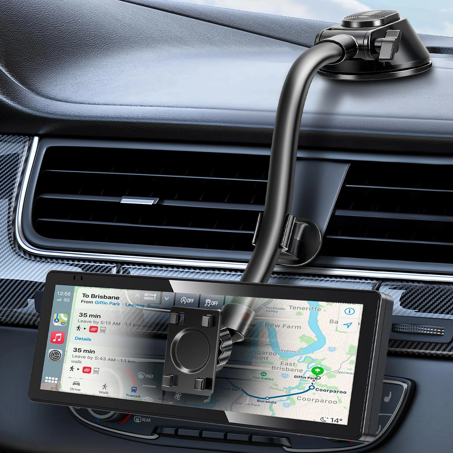 EEEKit Uchwyt CarPlay do Samochodu z Przyssawką, Obrót 360°, 6,8–10,26" | Mocna przyssawka zapewnia stabilne mocowanie na desce lub szybie, do ekranów CarPlay 6,8–10,26"