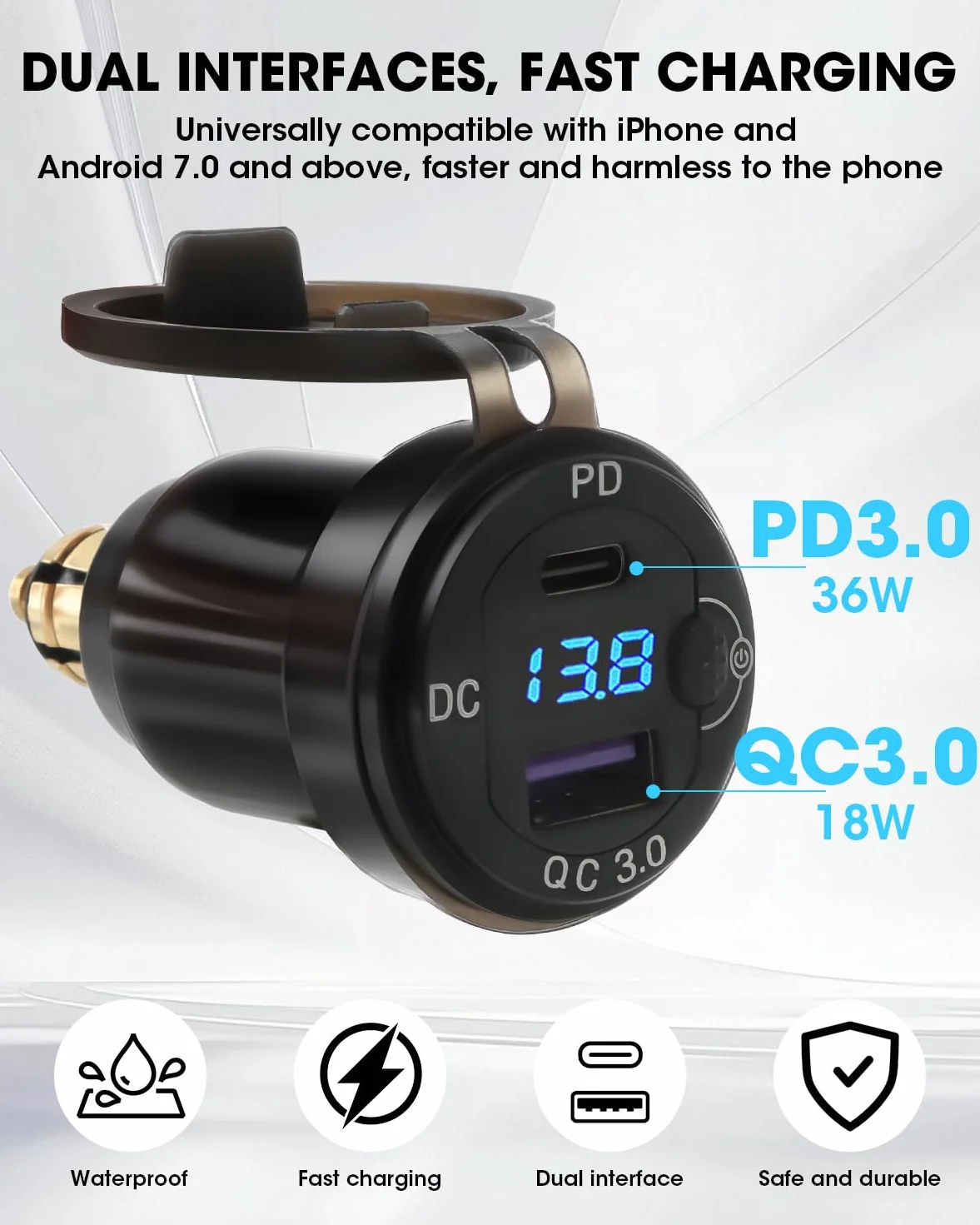 Ładowarka samochodowa USB c szybkie ładowanie, ładowarka zapalniczki USB szybkie ładowanie, ładowarka DIN do USB