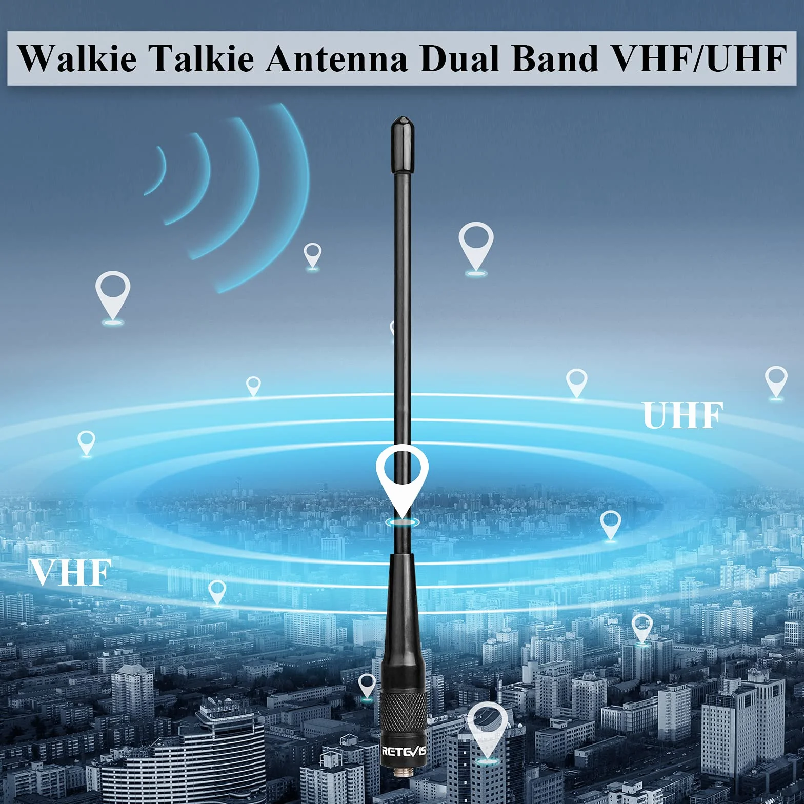 Retevis RHD701 Antena VHF/UHF Dual Band SMA-F Wysokiego Zysku kompatybilna z Baofeng UV-5R Plus BF-88E UV-5RTP BF-888S UV-5RA UV-5RB UV-5RC Retevis RT5 RT5R RT86