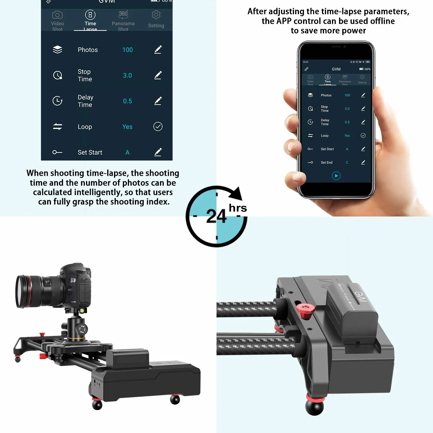 GVM 80 cm suwak kamery z napędem, szyna kamery ze sterowaniem aplikacją, stabilizator wideo z przyspieszonym śledzeniem i panoramicznym nagrywaniem wideo 120° do kręcenia filmów fotograficznych