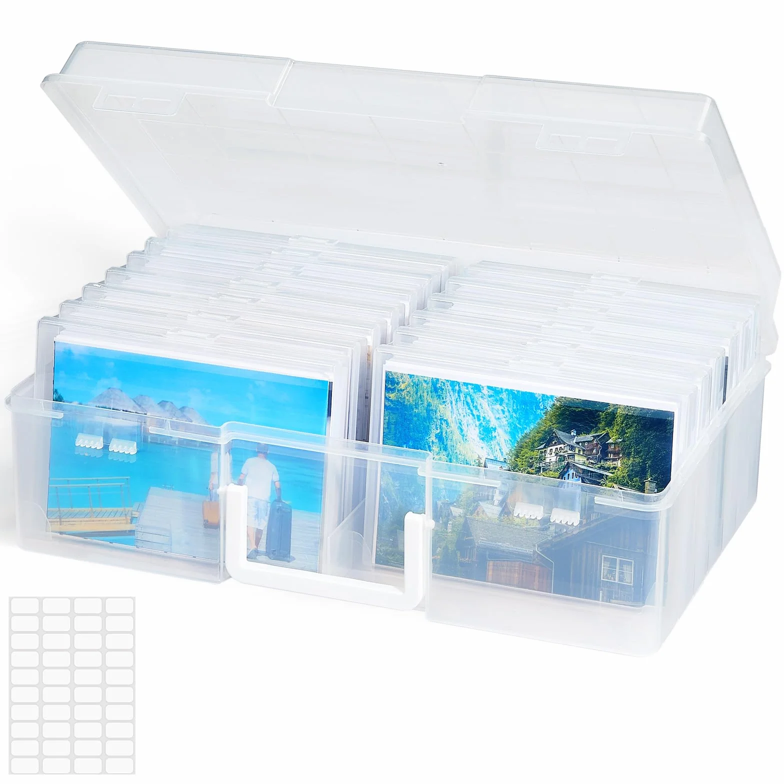 Lifewit Pudełko na Zdjęcia 35 x 19 cm, Organizer Zdjęcia z 14 Przegrodami na 10x15cm 4R, Pojemnik do Przechowywania Zdjęć, Plastikowe Pudełko z Arkuszem Etykiet