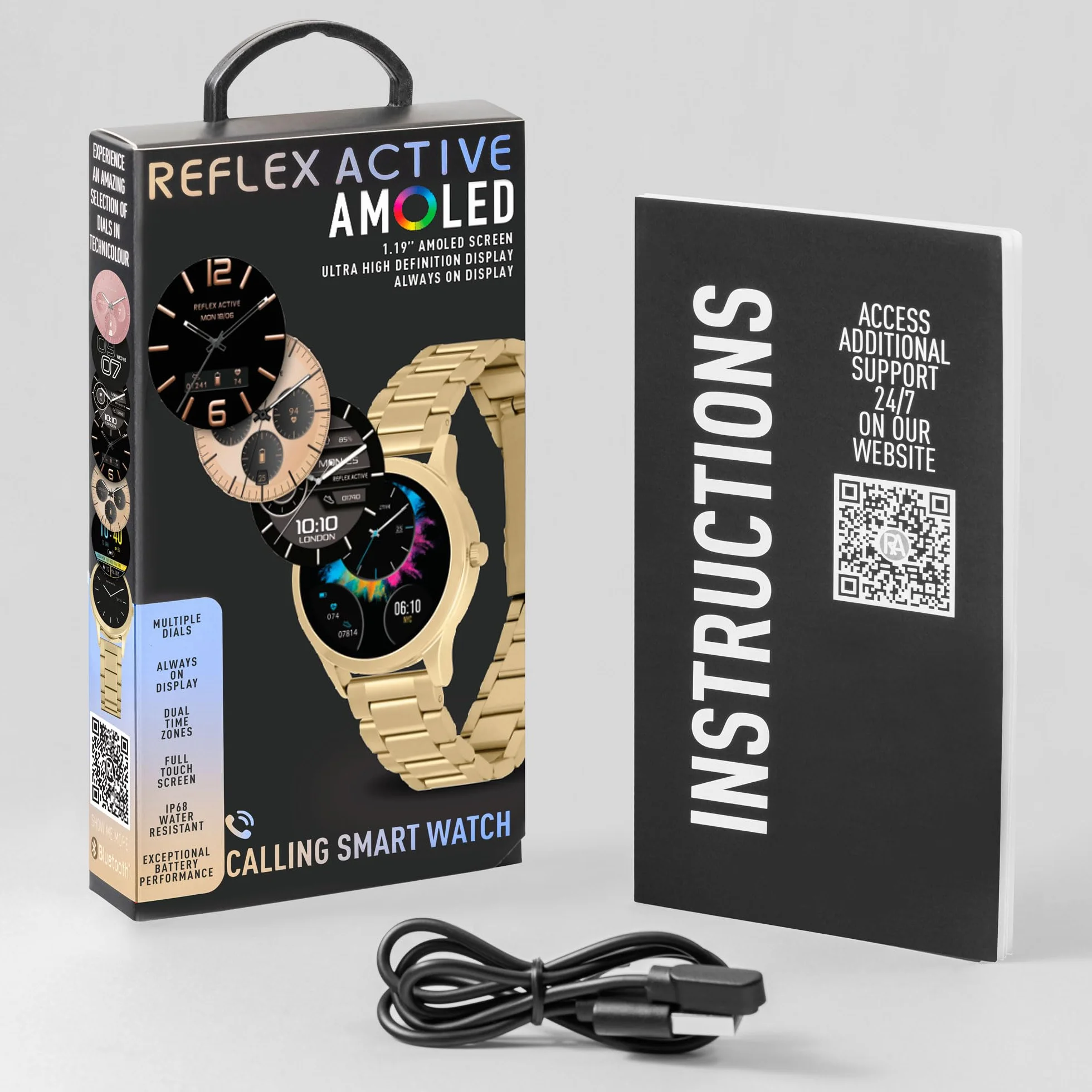 Reflex Active Seria 31 Amoled Smart Calling Watch dla kobiet i mężczyzn z Bluetooth, 3.9 cm, monitor aktywności, tlenu we krwi, monitorowanie tętna i bransoletka ze stali nierdzewnej, kompatybilny z