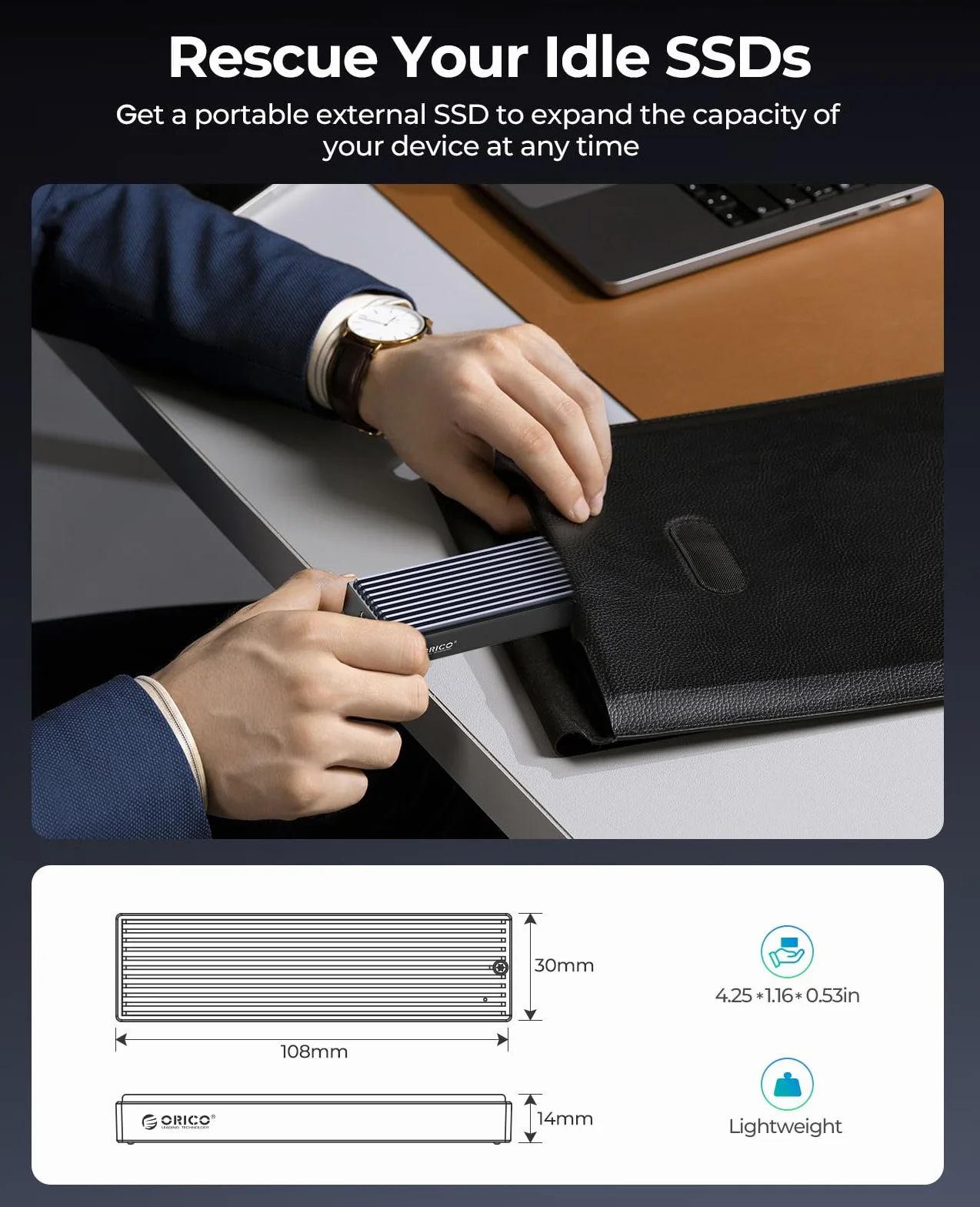 ORICO M.2 NVMe SSD obudowa USB-C adapter 10 Gbps USB3.2/ USB3.1 Gen2 do PCIe NVMe M-Key/M+B Key SSD, zewnętrzna obudowa M2 SSD rozmiar 2230/ 2242/ 2260/ 2280, obsługuje UASP-M2PV