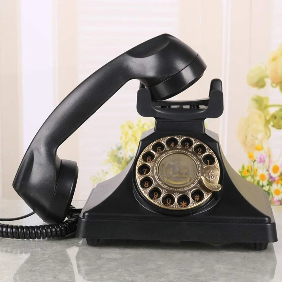 Antyczny telefon retro, telefon stacjonarny, replika, zabytkowy telefon stacjonarny retro, telefon domowy, telefon biurowy, wystrój salonu do domu/biura