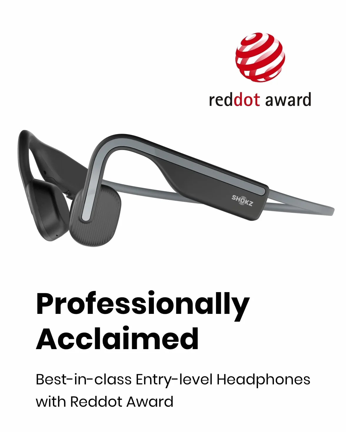 SHOKZ OpenMove Przewodnictwo Kostne, Bezprzewodowe Bluetooth 5.1, Otwarte Uszy, Czysty Dźwięk, Bateria 6h, Waga 29g, IP55, Słyszy Ruch i Otoczenie, do Biegania, Treningu i Codziennego Użytku,Szary