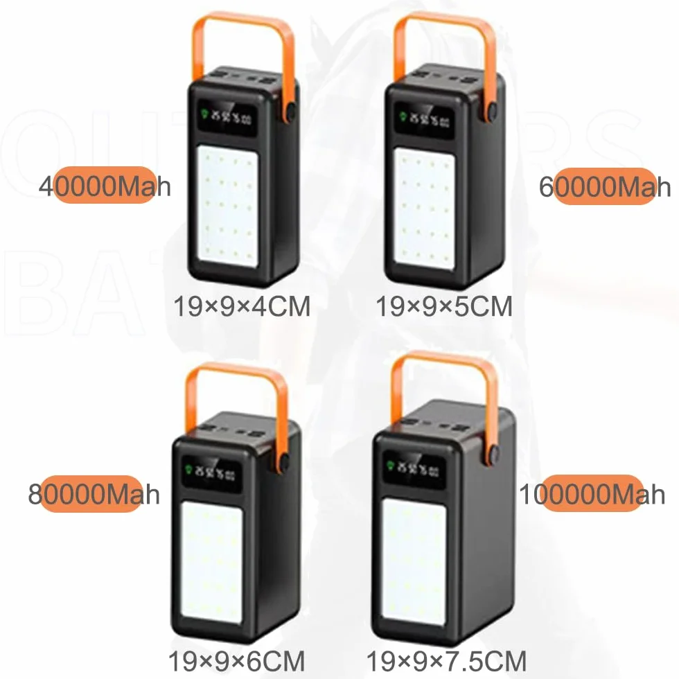Power Bank o dużej pojemności 80 000 mAh na kemping na świeżym powietrzu przenośna ładowarka z 8 wyjściami i 3 wejściami bateria zewnętrzna z wyświetlaczem LED do telefonów tabletów (rozmiar: 100000