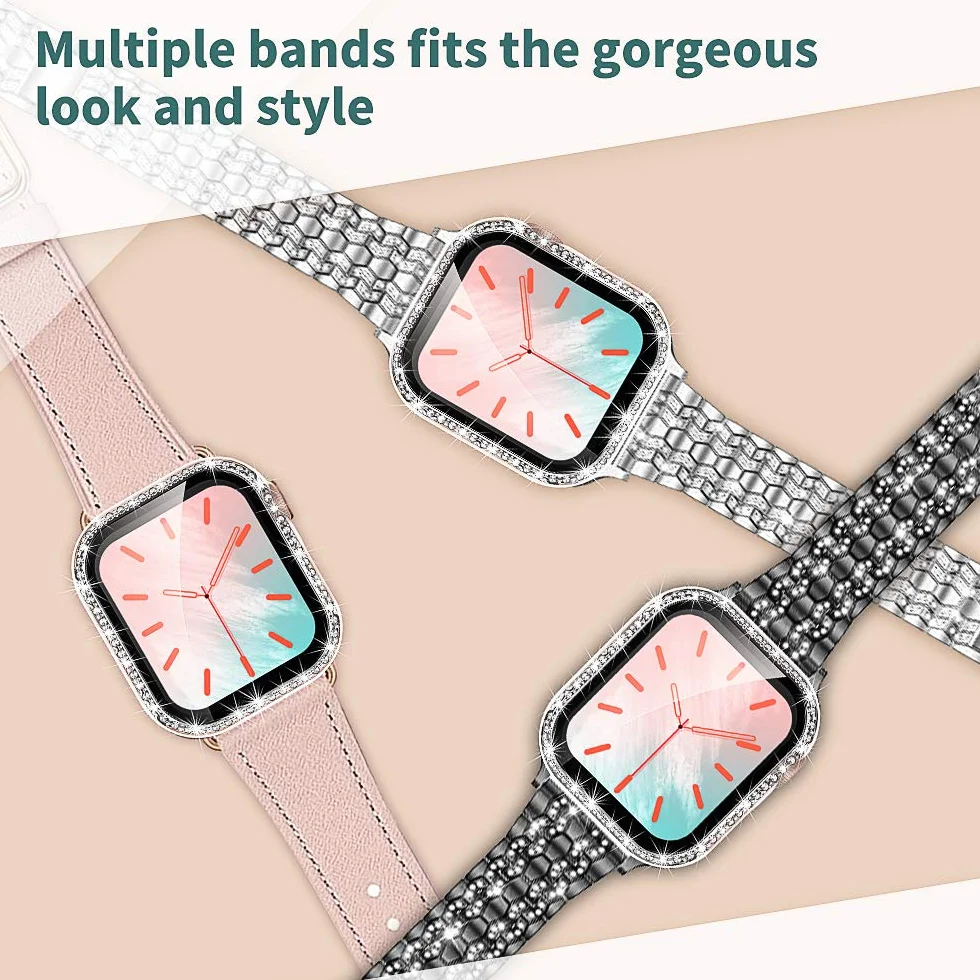 TOCOL 2-pak etui kompatybilne z Apple Watch Series 6/5/4/3/2/1/SE, osłona ekranu ze szkła hartowanego, diamentowa osłona twarzy