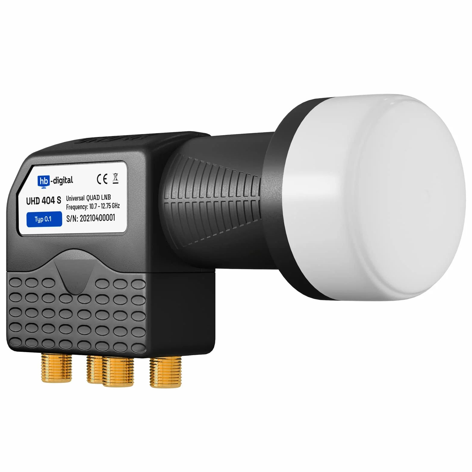 HB-DIGITAL Quad LNB LNC 4 uczestników bezpośredni ✨ Full HD TV 3D 4K czarny Black ■ styki pozłacane ■ ochrona przed warunkami atmosferycznymi (wyciągana)