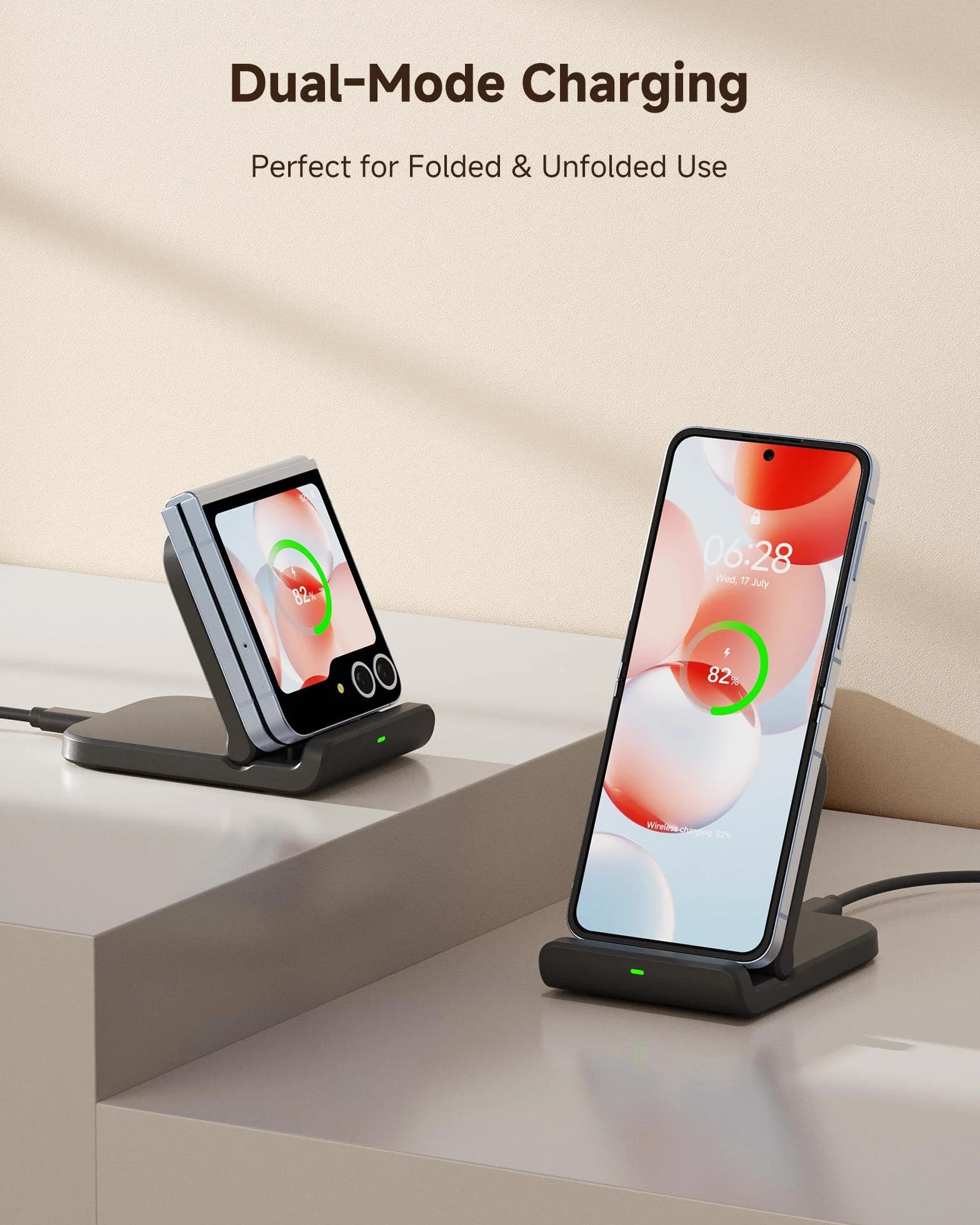 Bezprzewodowa ładowarka dla Samsung Z Galaxy Flip 7, Składana Szybki Podstawka ładująca dla Z Flip 7 FE/6/4/3, Motorola Razr 60 Ultra/60/50/40,SwanScout 501S (Bez adaptera) (Czarny) | Składany przenośny stojak, ładowanie pod dwoma kątami, kompatybilne z e