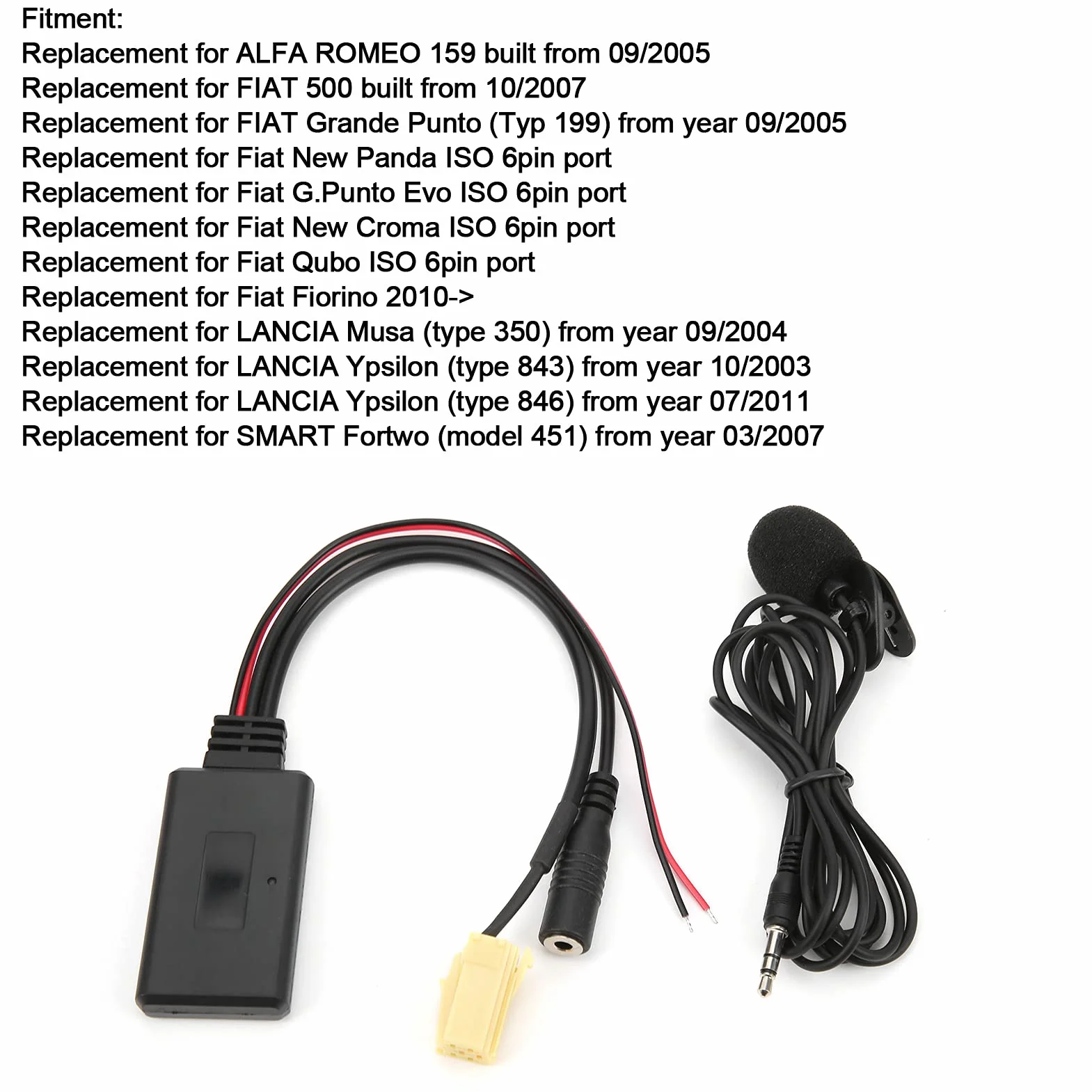 Adapter do Kabla Bluetooth 5.0 AUX Z Wymianą Zestawu Głośnomówiącego Mikrofonu Adapter AUX-In Adapter Samochodowy Audio Dla Fiata 500/dla Grande Punto/dla Qubo/dla Fiorino