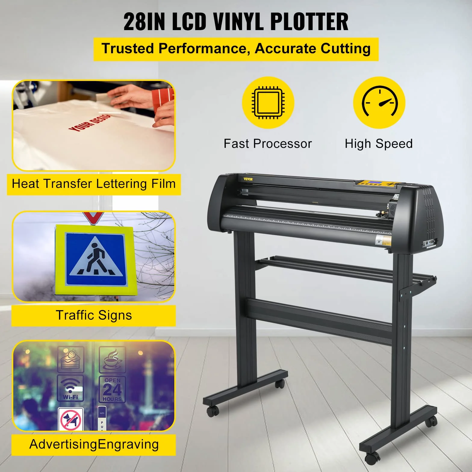 VEVOR Maszyna do cięcia winylu, 720 mm, papier do cięcia papieru, drukarka winylowa z regulowaną siłą i prędkością, wyświetlacz LCD, kompatybilny z systemem Windows zestaw do produkcji tabliczek