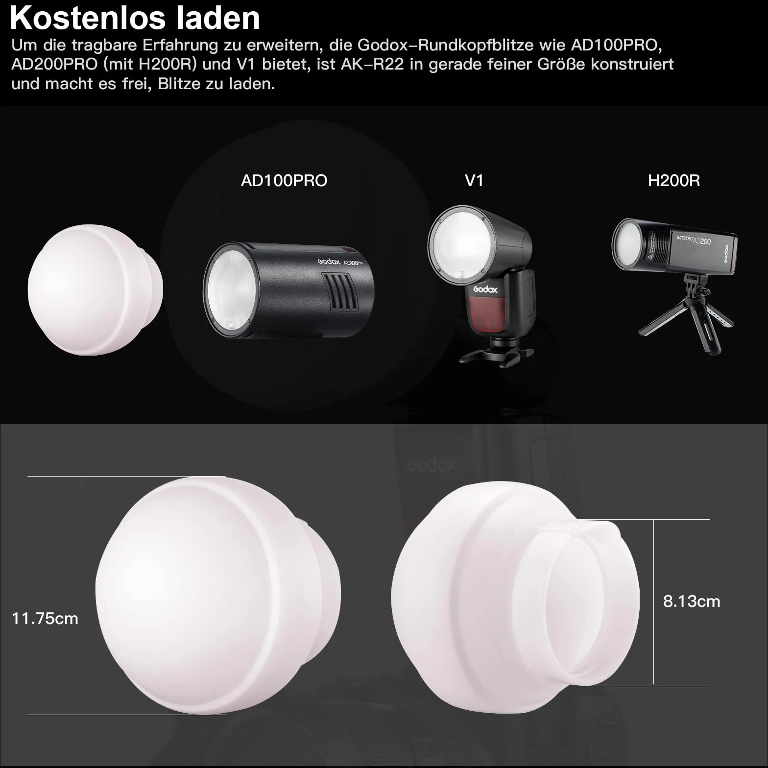 Godox AK-R22 Dyfuzyjna Kopuła, Składana Formuła Światła z Materiału Silikonowego, do AD100PRO, AD200PRO (z H200R), Sprzęgło Dyfuzyjne do Serii Lamp Błyskowych V1