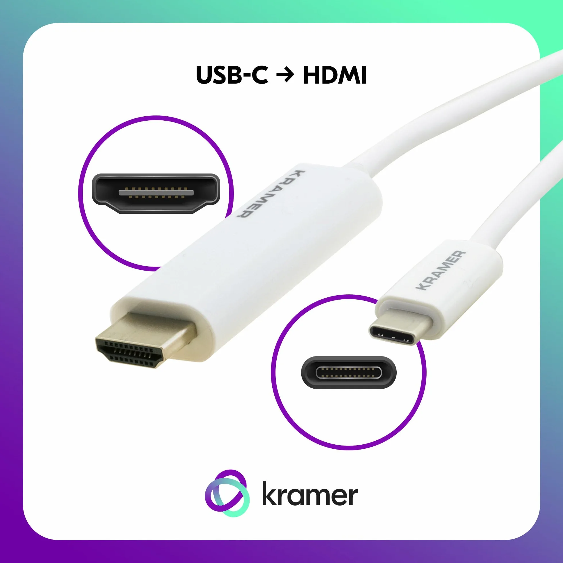 3 m Kramer USB C męski na HDMI męski biały