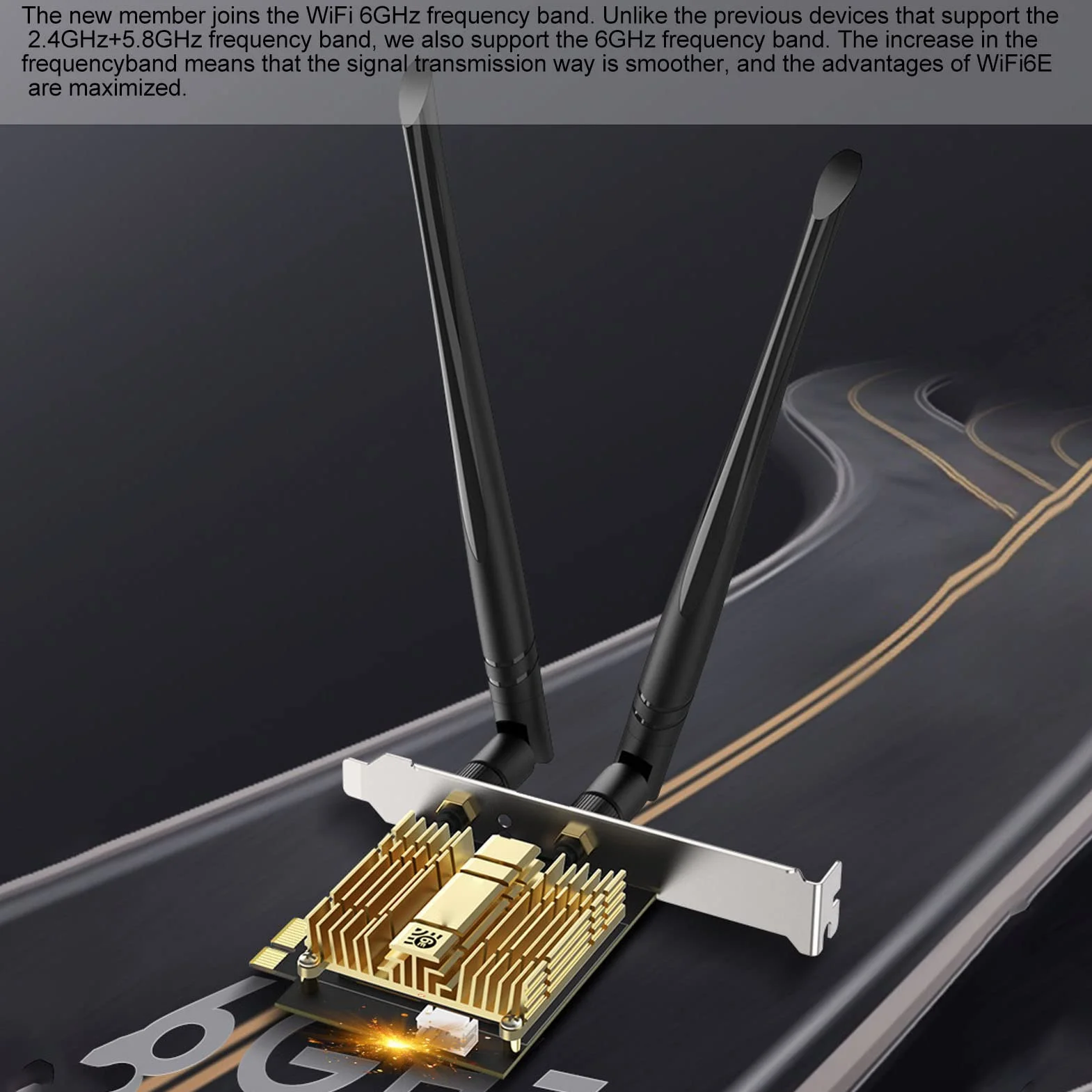 Adapter Bezprzewodowy PCI E Wysokowydajny Układ AX210 Karta WiFi 6E Dalekiego Zasięgu 6 GHz dla Systemu 11/10, Anteny 2x6dBi