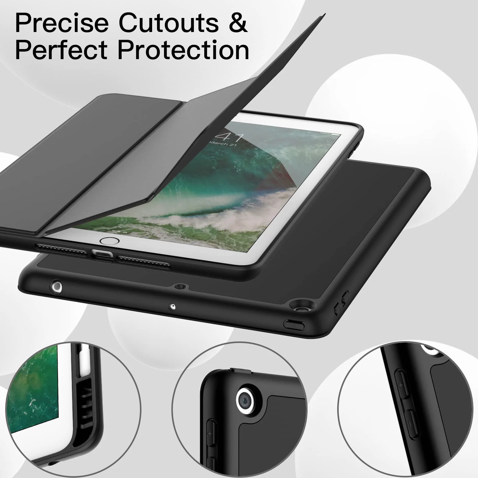 JETech Etui dla iPad 9,7 Cala (6./5. Generacji, 2018/2017) z Uchwytem na Długopis, Szczupły Pokrowiec na Tablet z Miękki Tył z TPU, Automatycznie Budzi/Spać (Czarny)