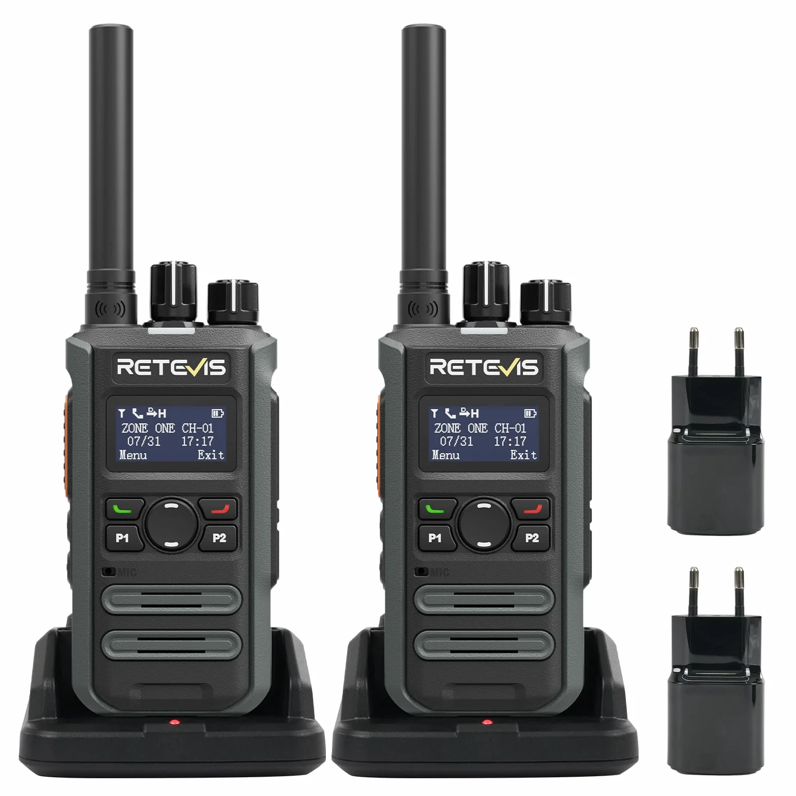 Retevis MateTalk P3 Cyfrowe Krótkofalówki z Szybkim Ładowaniem, Połączenia Grupowe Dalekiego Zasięgu, Ekran LCD, Miniaturowe Radiotelefony do Handlu Detalicznego (2 sztuki)