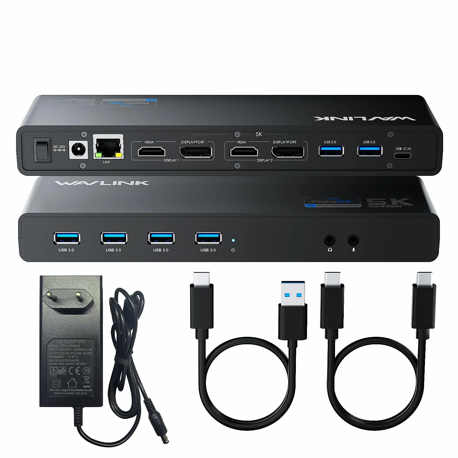 Stacja dokująca DisplayLink, uniwersalna stacja dokująca WAVLINK USB-C z 2 × HDMI i DP, Gigabit Ethernet, 6 × USB 3.0, audio, mikrofon, kompatybilna z Mac OS i Windows