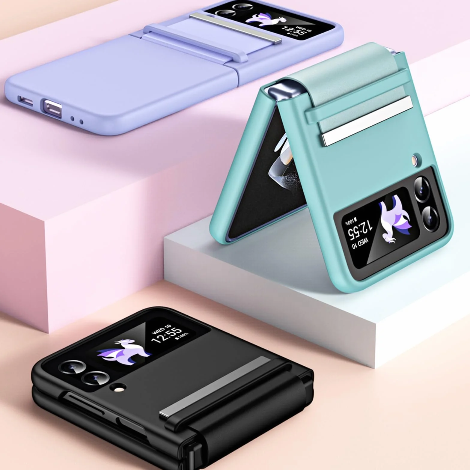 Cienki pokrowiec do Samsunga Galaxy Z Flip 6, skalowalna ochrona ekranu ze szkła hartowanego na zawiasach, all-inclusive, odporny na wstrząsy, modny futerał na telefon komórkowy, różowy