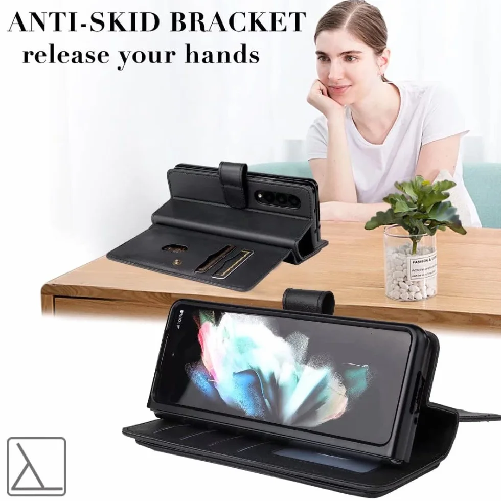 Do Galaxy Z Fold 3 5G Etui PU Skórzane zamknięcie magnetyczne 10 Posiadacz karty Podpórka Twarda obudowa PC do Samsung Z Fold4 S22 S21, Ciemnoczerwony, Do Samsung S22