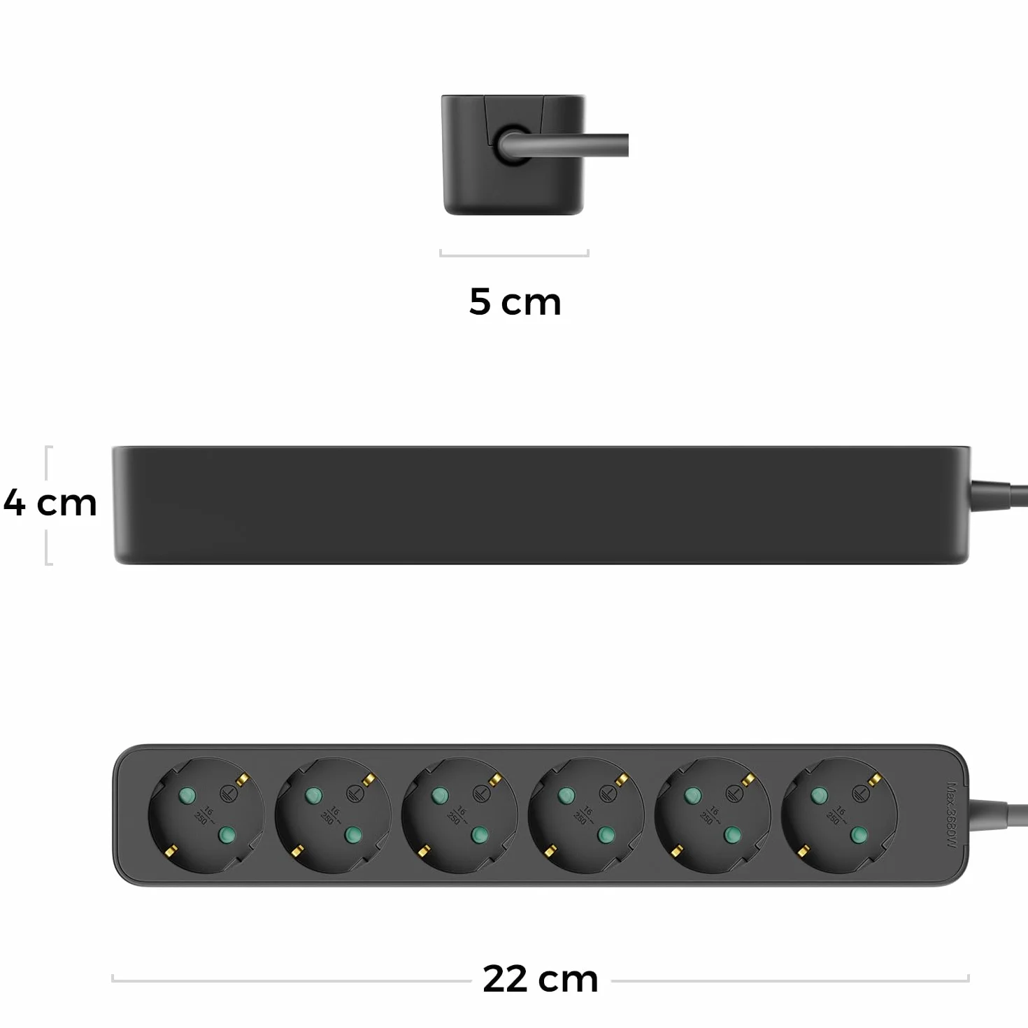 deleyCON Listwa Zasilająca 6 Gniazdowa 1,4m 3680W 16A Czarny