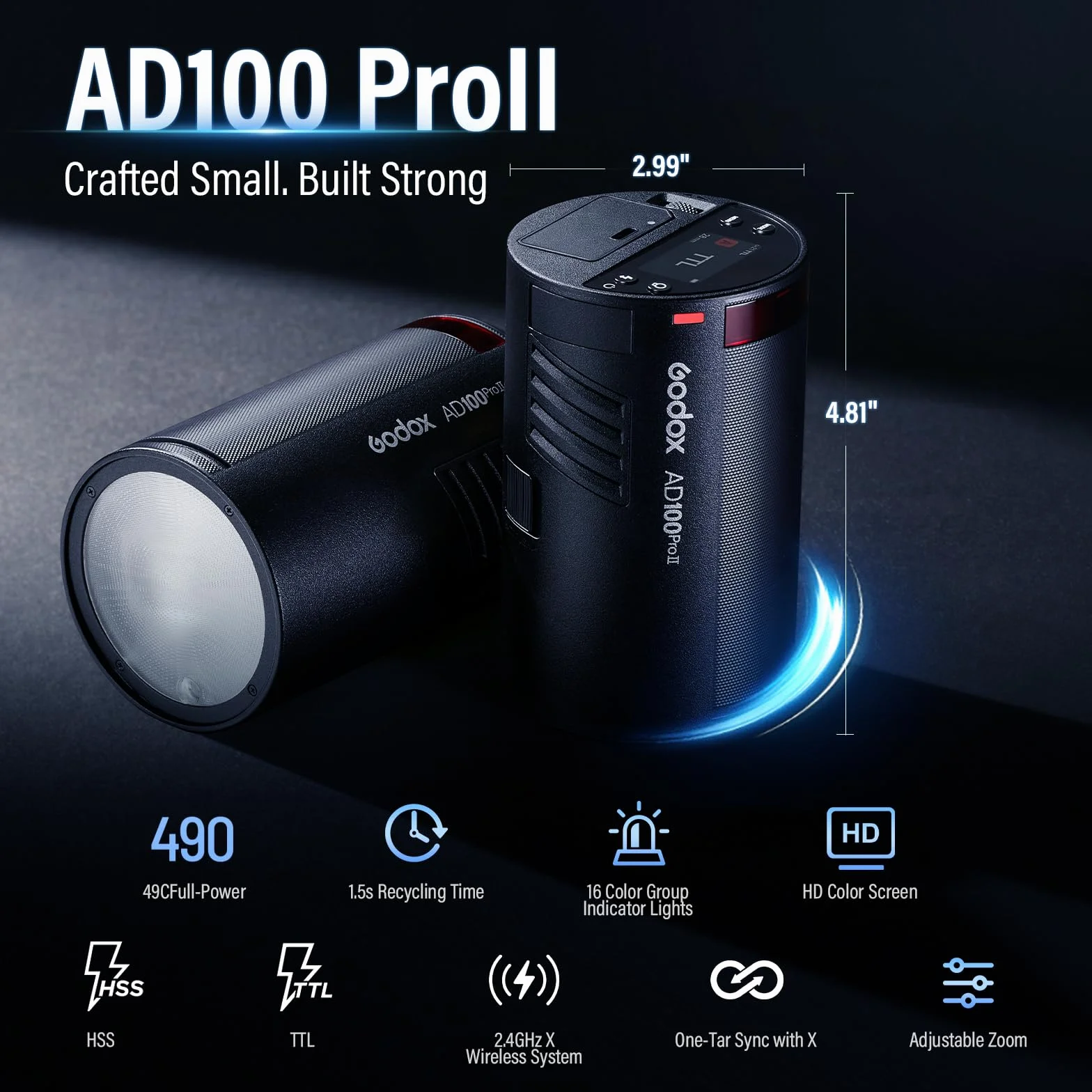 Godox AD100 Pro II kieszonkowa lampa błyskowa AD100PROII,490 pełna moc lampy błyskowej Godox AD100proII+AK-R1