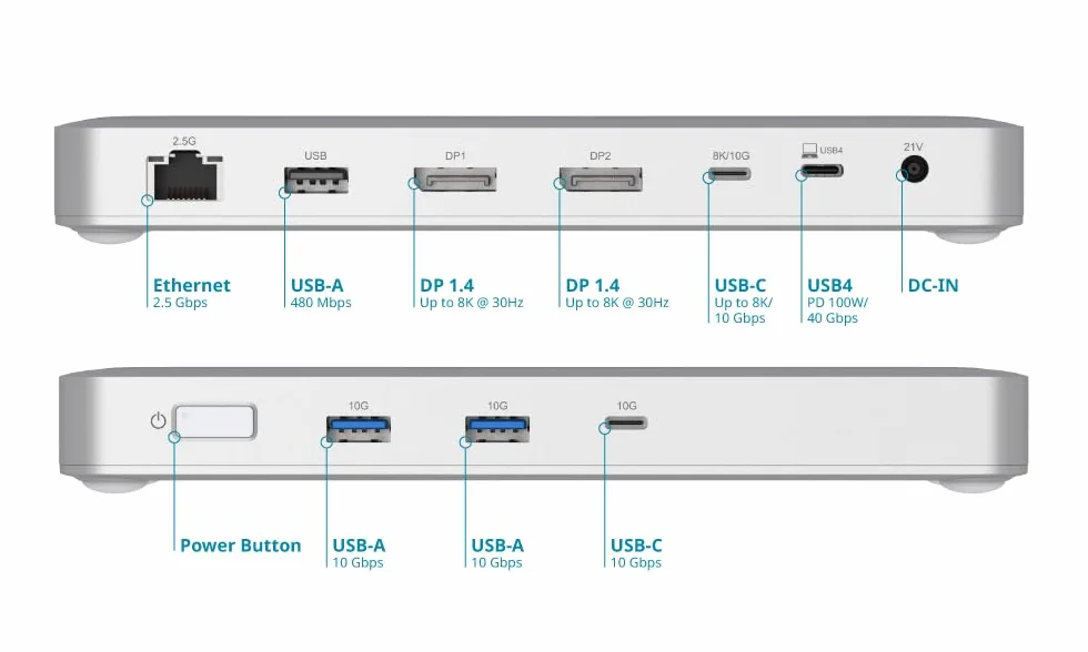 D-Link Stacja dokująca DUF-901 USB4 9-w-1, USB-C z podwójnym wyświetlaczem 8K, 40 Gb/s, LAN 2.5 GbE, PD 100 W, USB 3.1, USB-C, DisplayPort, kompatybilny z Mac i Windows