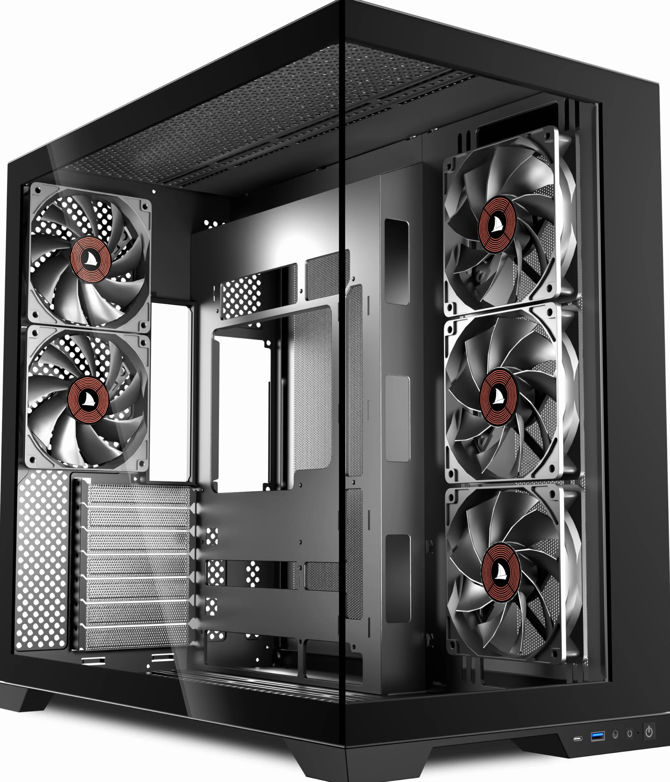 KEDIERS Obudowa PC, 5 fabrycznie zainstalowanych wentylatorów, obudowa do gier ATX Mid Tower - obudowa komputera z otwartą częścią boczną ze szkła hartowanego w kolorze czarnym