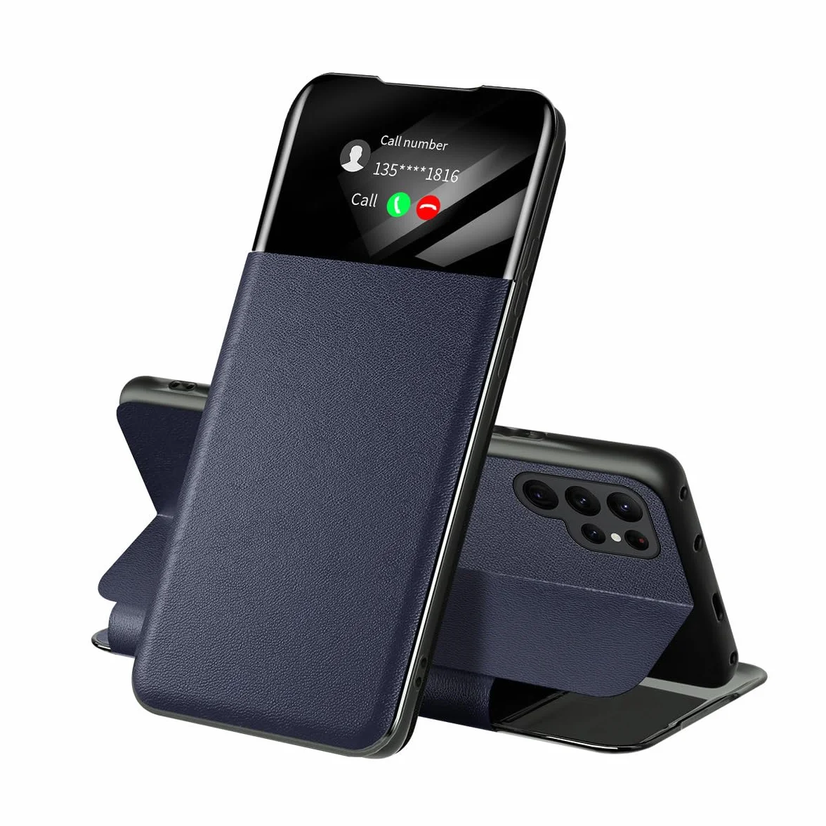 Etui z klapką do Samsunga Galaxy S24 Ultra/S24 Plus/S24, skórzane inteligentne etui z klapką na telefon komórkowy z gniazdem na kartę, etui chroniące aparat (kolor: niebiesko-niebieski, rozmiar: S24