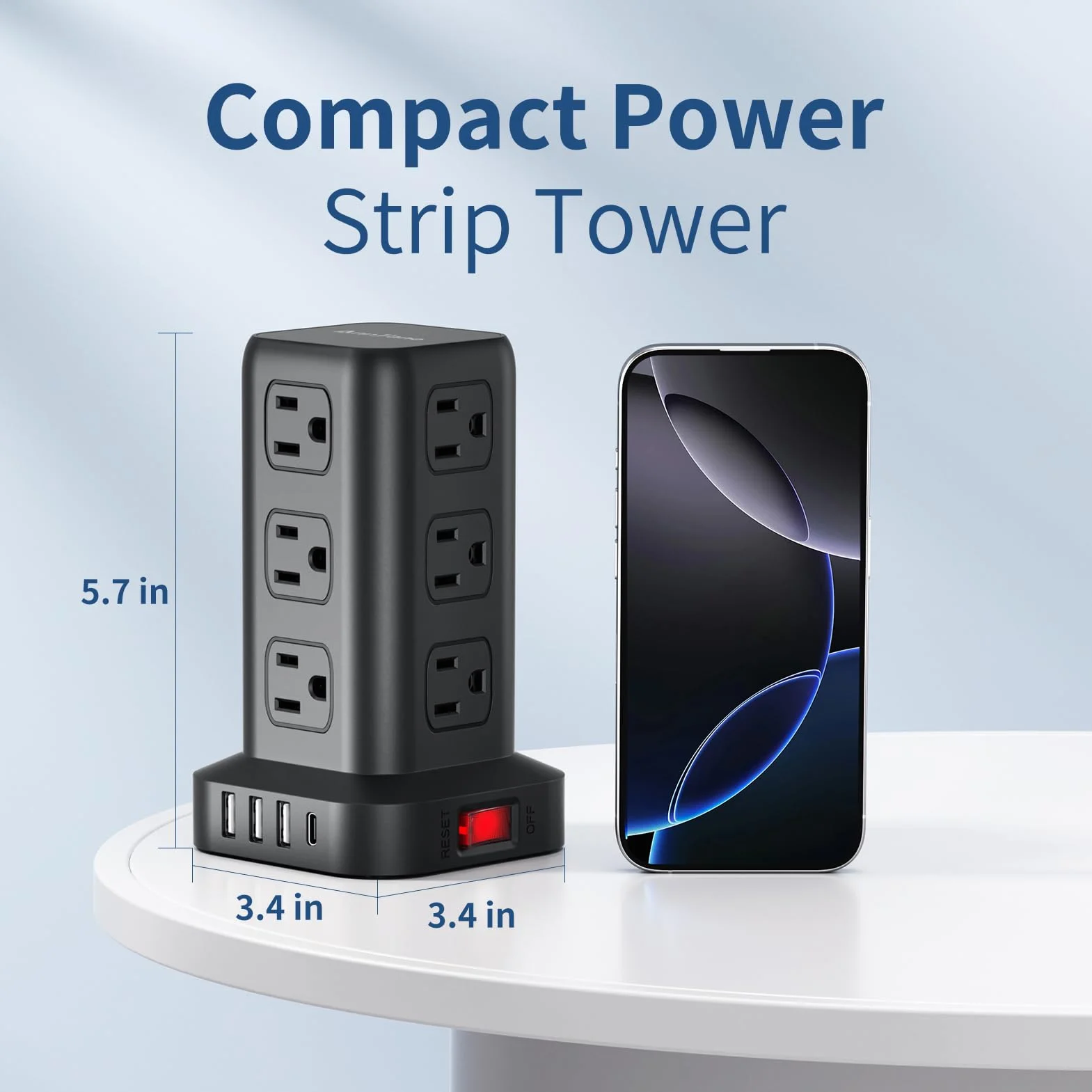 AnnTane - Listwa zasilająca z ochroną przeciwprzepięciową 1,8 m, listwa zasilająca z 4 portami USB (1 USB C), przedłużacz z 12 gniazdami prądu zmiennego,