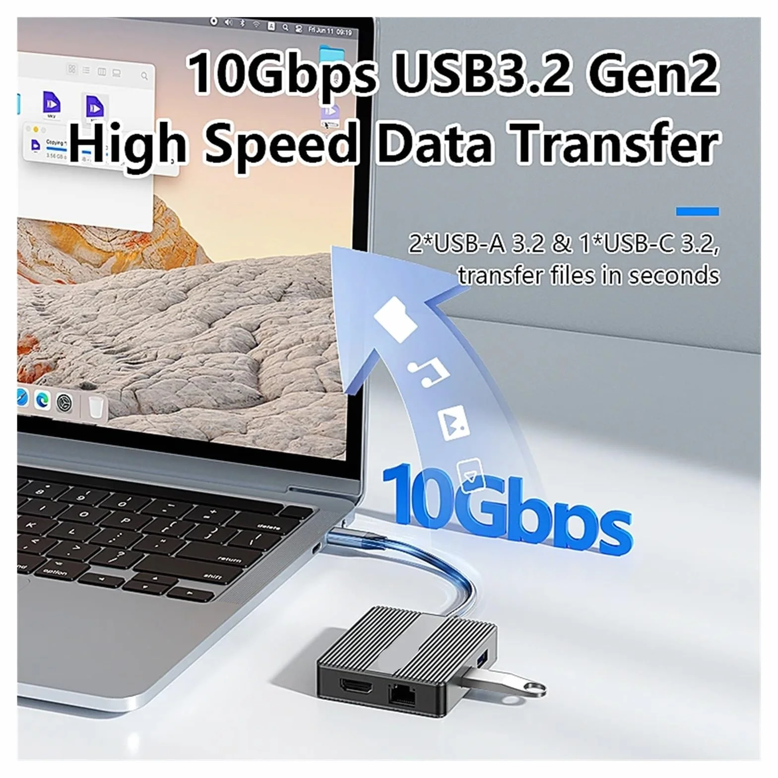Hub USB C 7 w 1, adapter USB 3.2, koncentrator typu C, stacja dokująca do laptopa z 4K 60 Hz, podwójny HDTV, RJ45, Ethernet, PD, szybkie ładowanie(HP706)