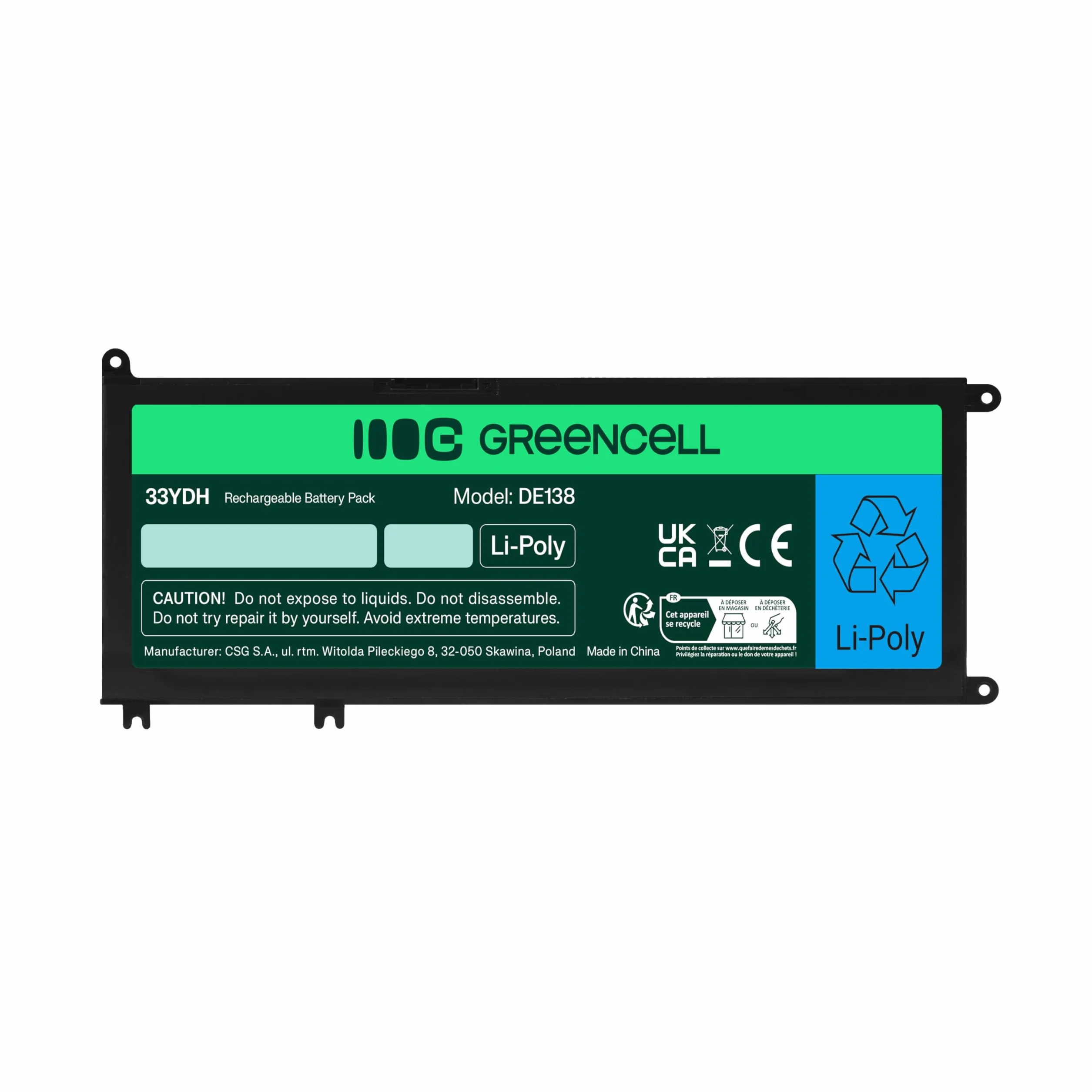 Green Cell Bateria do laptopa 33YDH 99NF2 099NF2 do Dell Inspiron 15 7577 17 7779 17 7778 17 7773 17 7786 Latitude 133380 Vostro 15 7570 7580 (3400 mAh, mAh, 15.2 V, kolor: czarny)