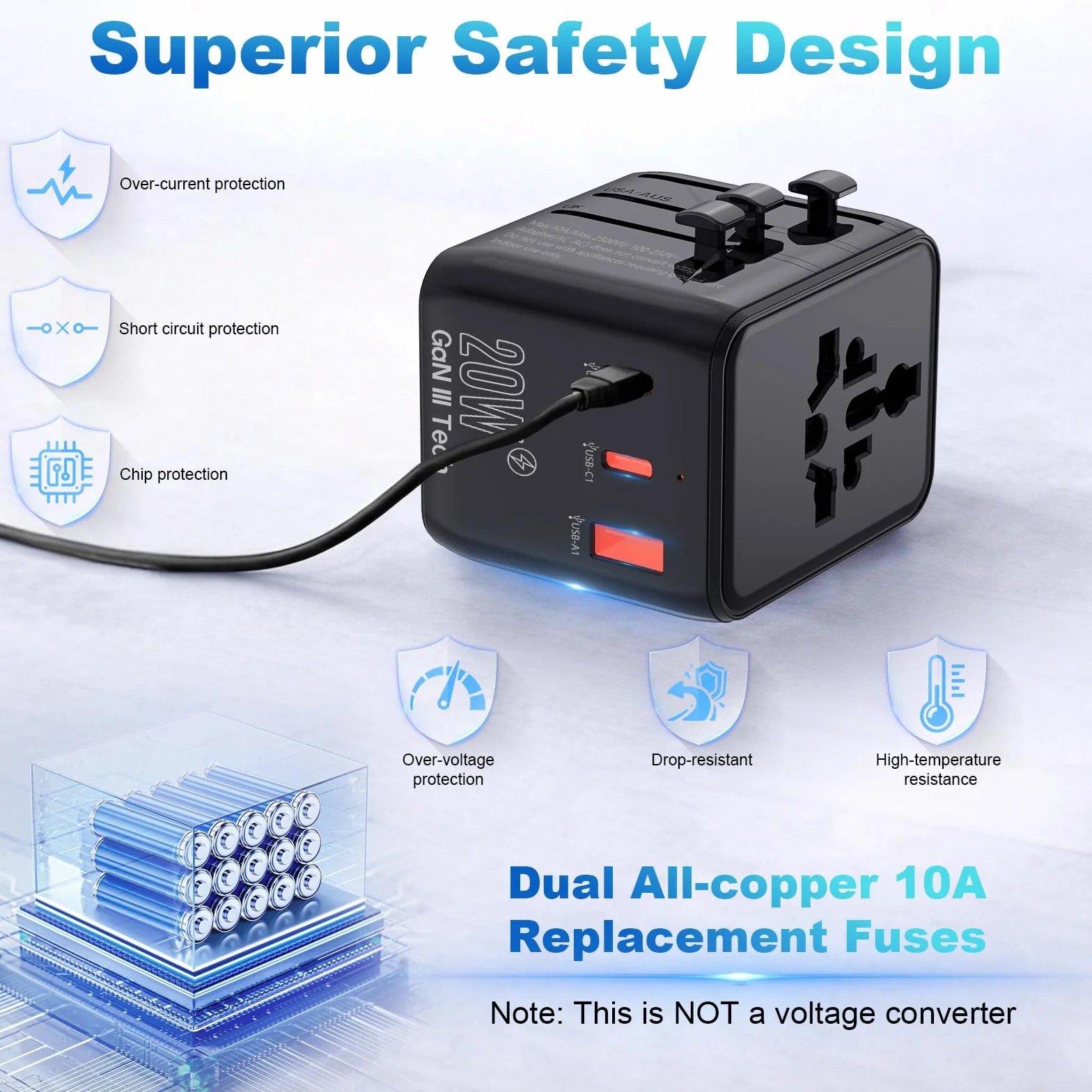 Uniwersalny adapter podróżny 20 W, międzynarodowy adapter podróżny