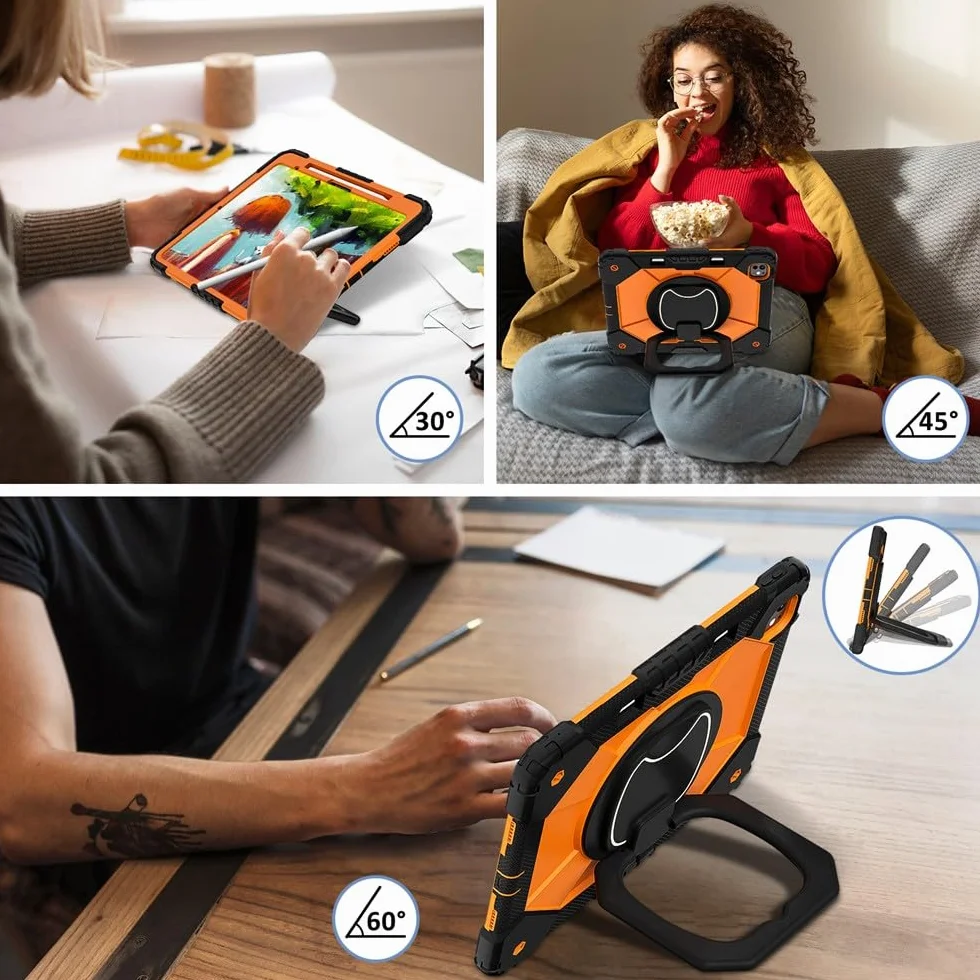 Generic etui kompatybilne z iPad Air 27.9 cm (M3) 2025 (kolor: czarny) pełna obudowa twarda tylna twarda silikonowa podstawka styl etui z paskiem na ramię