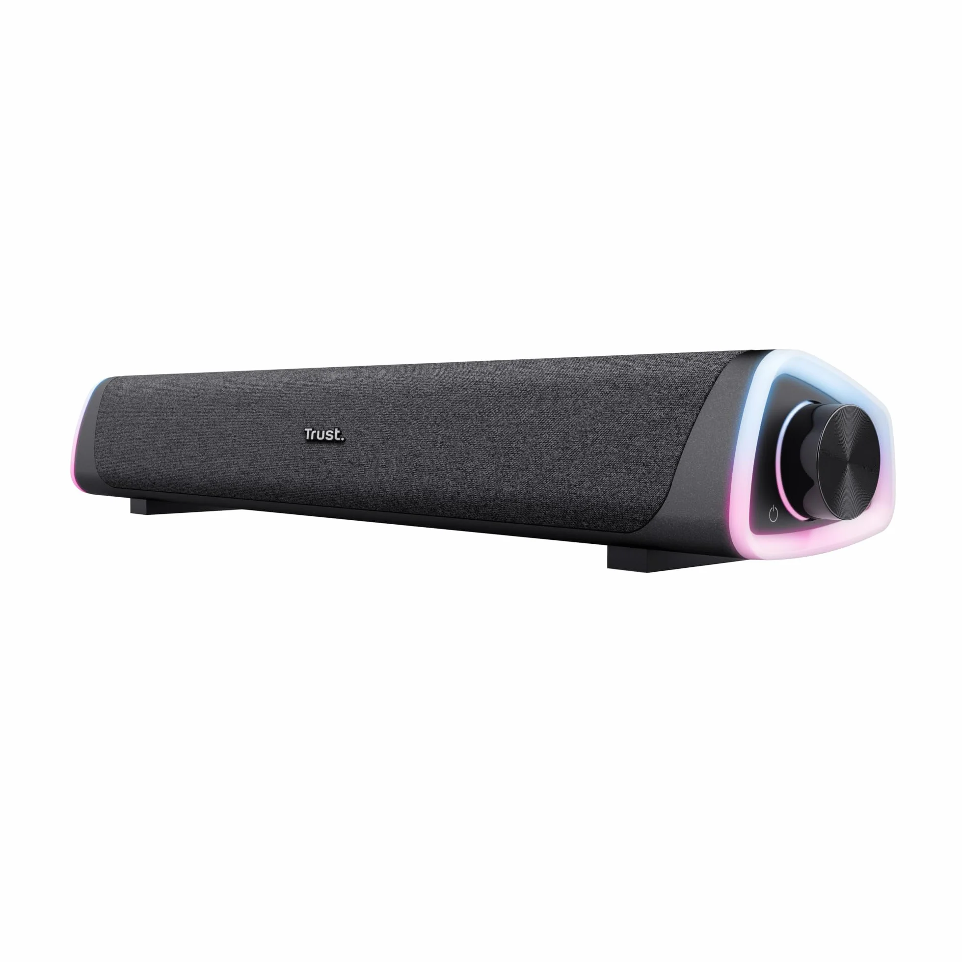 Trust Liro Soundbar do Komputera i Laptopa, Kompaktowy Głośnik Stereo LED RGB Zasilany przez USB, Moc Szczytowa 12W, Połączenie Audio Jack 3,5 mm, Podświetlane Głośniki PC, Czarny