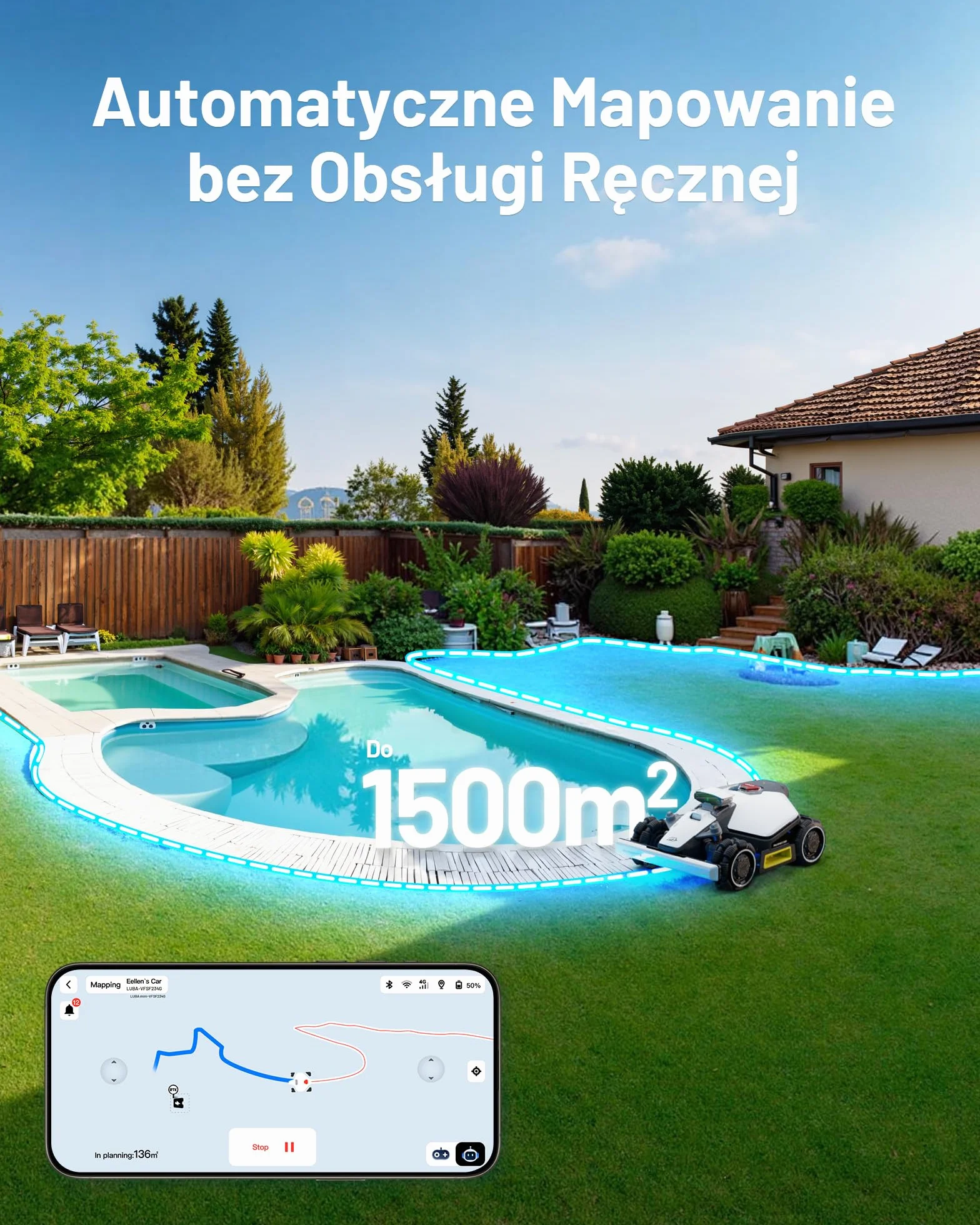 MAMMOTION LUBA mini AWD 1500 Robot Koszący, bez Przewodu Obwodowego, UltraSense AI Vision RTK, 1500 m², 80% Nachylenia, 25-70 mm