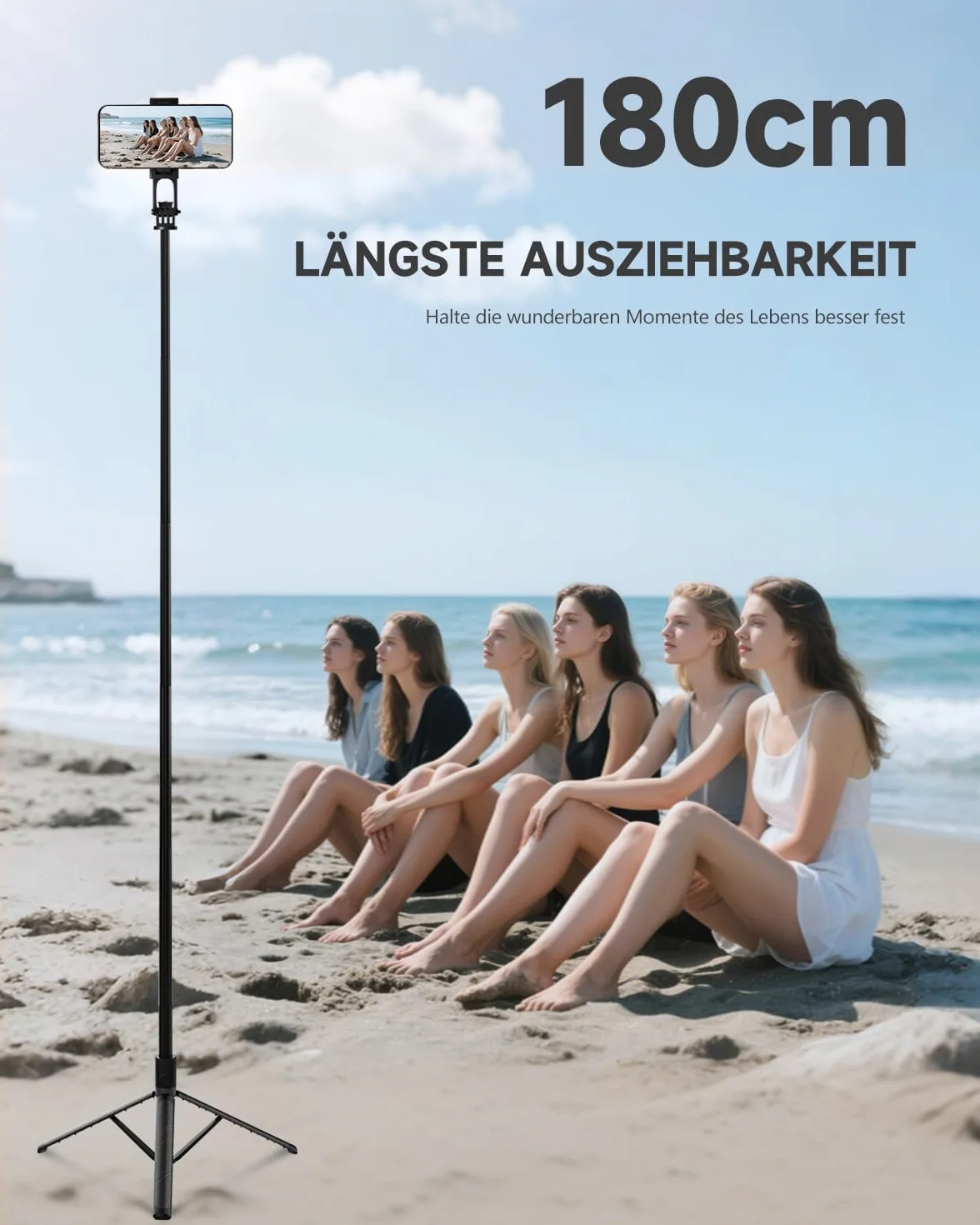180cm Aluminiowy Statyw do Telefonu z Bezprzewodowym Pilotem, Rozsuwany Selfie Stick dla iPhone/Samsung/Android