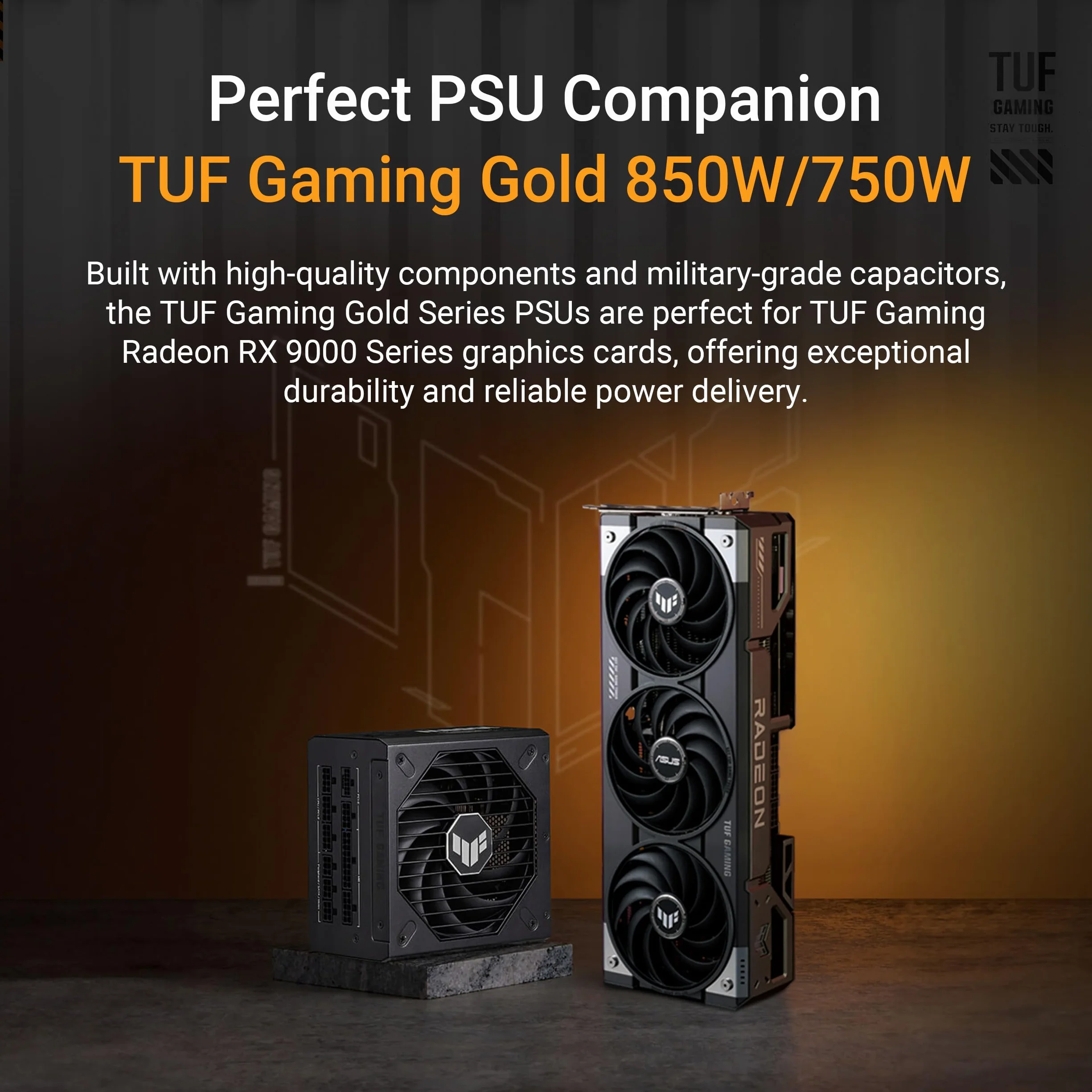 ASUS TUF GAMING RX9070 OC, PCIe5, 16 GB DDR6, HDMI, 3 DP, zegar 2670 MHz, oświetlenie RGB, podkręcony