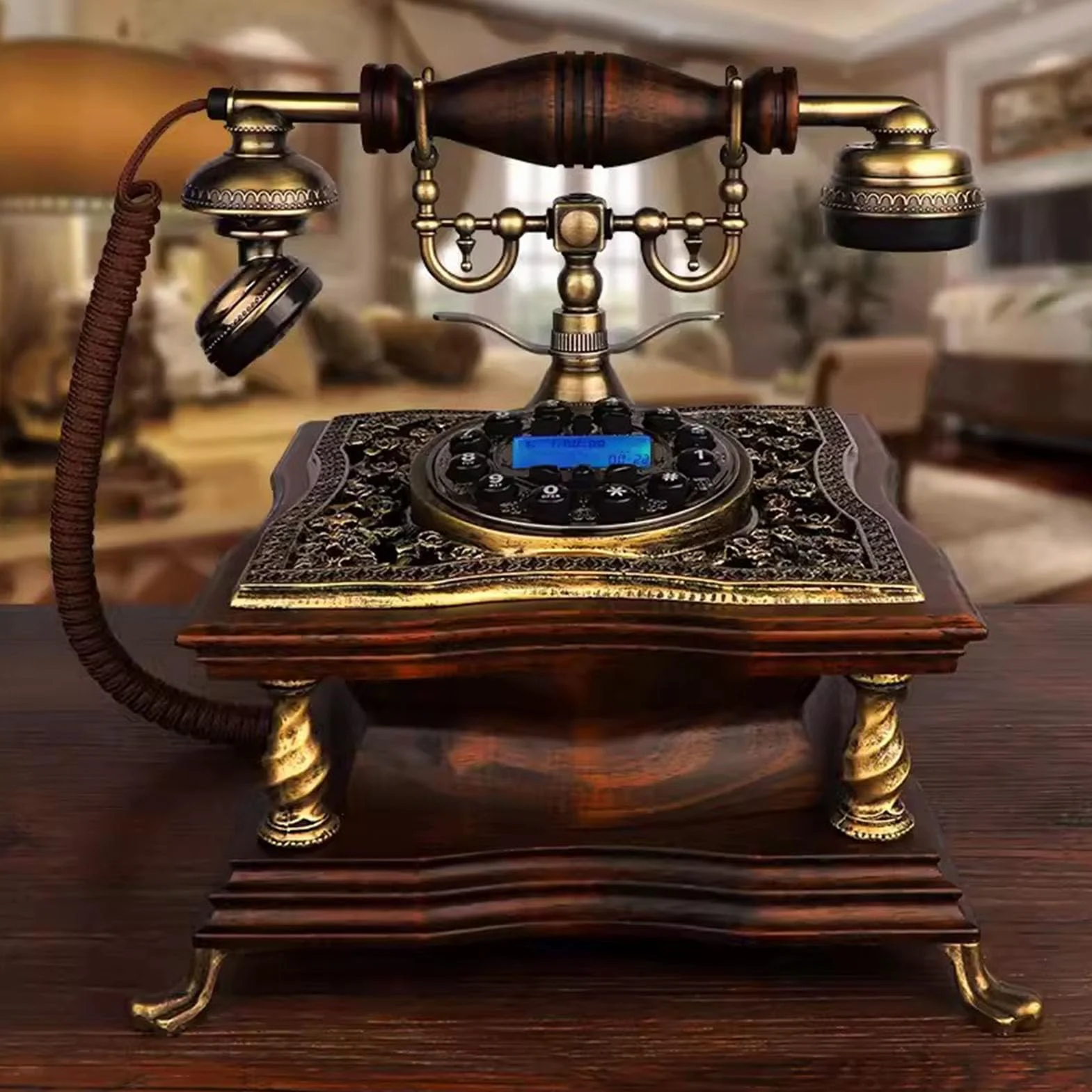 Telefon stacjonarny przewodowy Telefon z przyciskiem Telefon dekoracyjny w stylu vintage z identyfikacją dzwoniącego Ponowne wybieranie numeru Sprawdź zestaw głośnomówiący