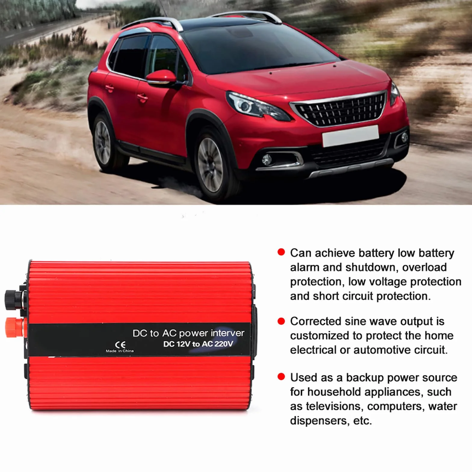 Cryfokt 700W Przenośny Inwerter Zasilania, DC 12V na AC 220V-240V Podwójny Konwerter USB do Samochodu z Wieloma Ochronami, Zmodyfikowane Fale Sinusoidalne dla Urządzeń Domowych