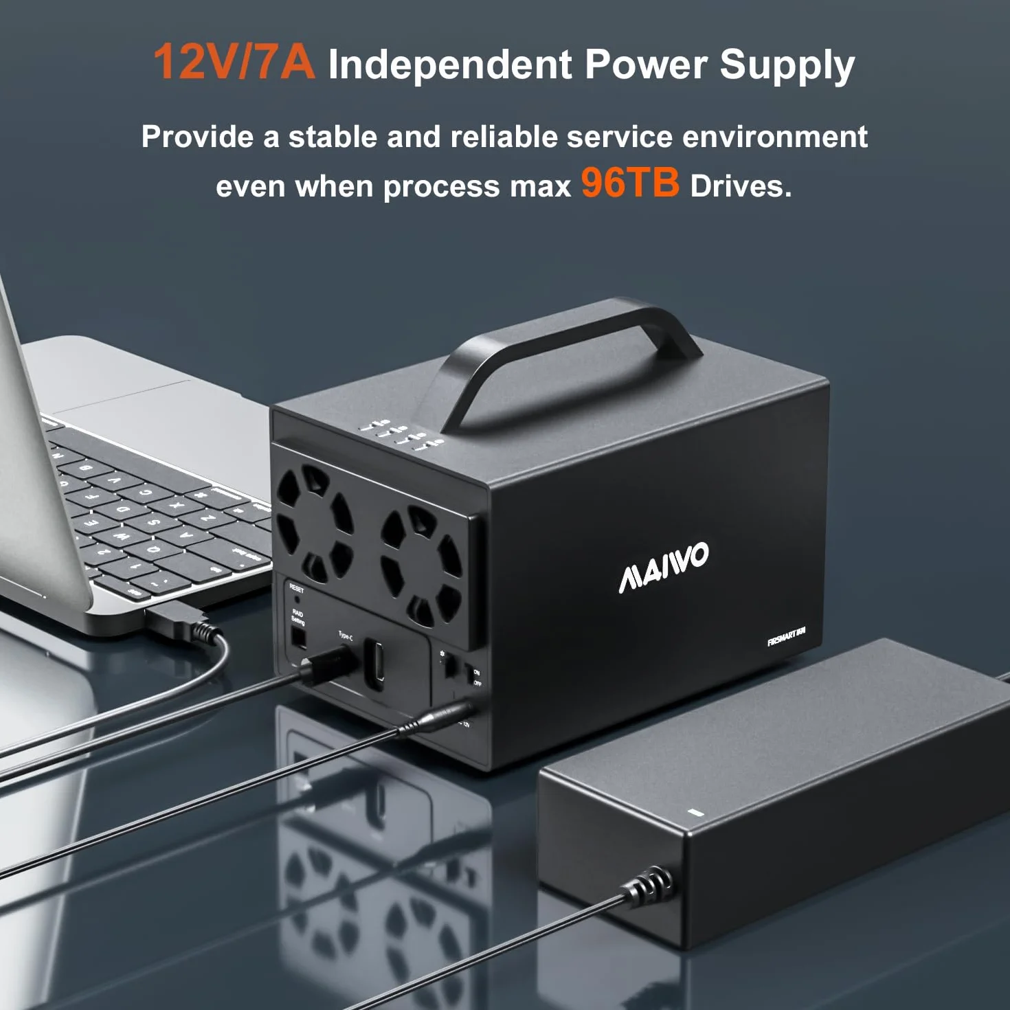 MAIWO Obudowa HDD RAID USB-C z 4 gniazdami do dysku SATA 6.3 cm 8.9 cm z wentylatorem chłodzącym, kabel USB A-C 3.1 i C-C, obsługuje Raid Normal, 0,3,5,1/10, klon/duży (jbod) i pojemność 96 TB, DAS