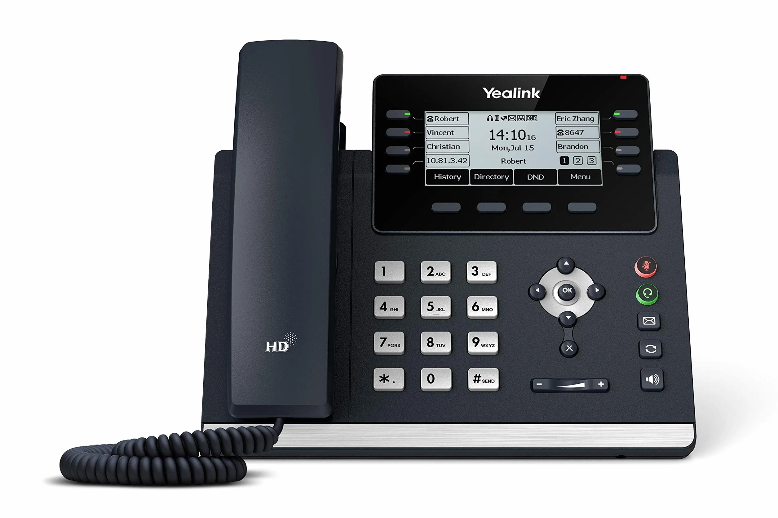 Yealink T43U telefon IP, 12 kont VoIP. Wyświetlacz graficzny 3,7 cala, podwójny USB 2.0, dwuportowy Gigabit Ethernet, 802.3af PoE, zasilacz nie jest dołączony (SIP-T43U) (odnowiony)