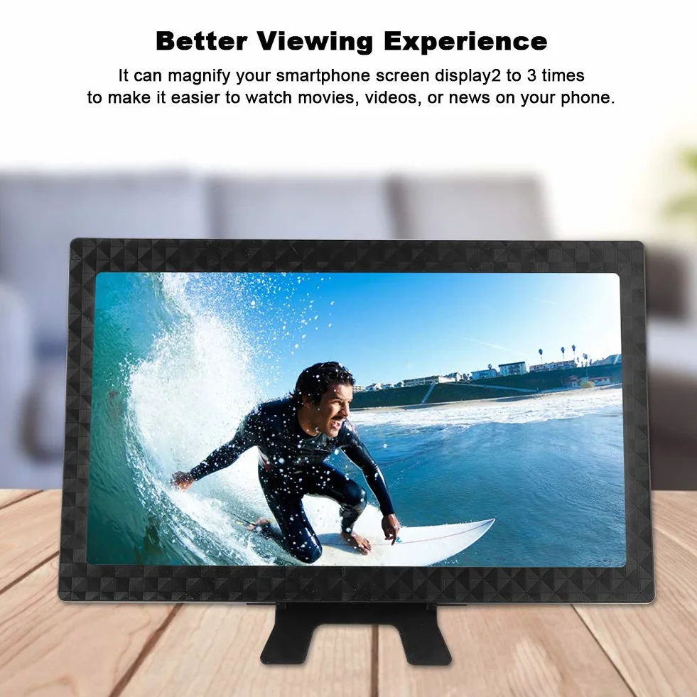 Soczewka powiększająca do telefonu komórkowego HD lupa ekranowa składana lupa do telefonu komórkowego szkło powiększające do wszystkich smartfonów do oglądania filmów wideo, czarna