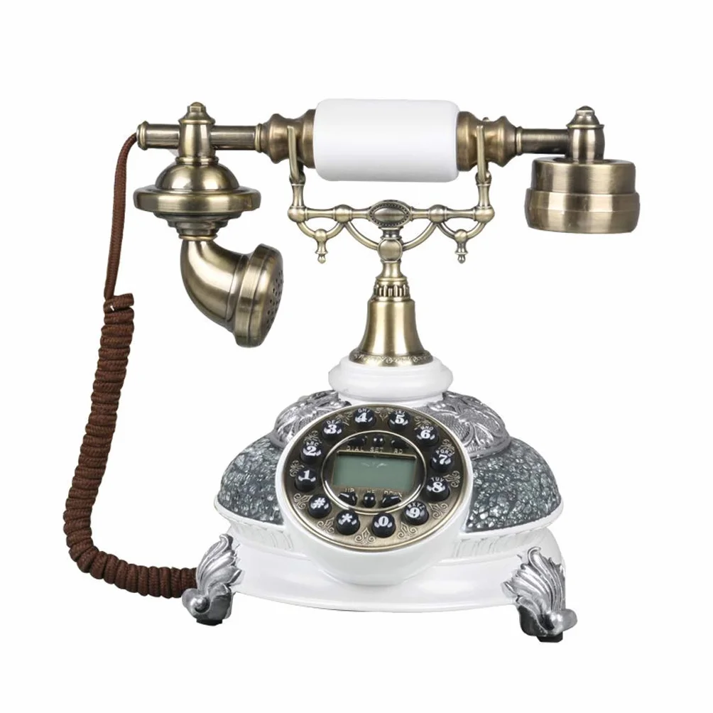 Europejskie telefony antyczne, telefony telefoniczne w stylu retro vintage Klasyczny telefon stacjonarny na biurko z wyświetlaczem czasu rzeczywistego i identyfikatora dzwoniącego do salonu w domu bi