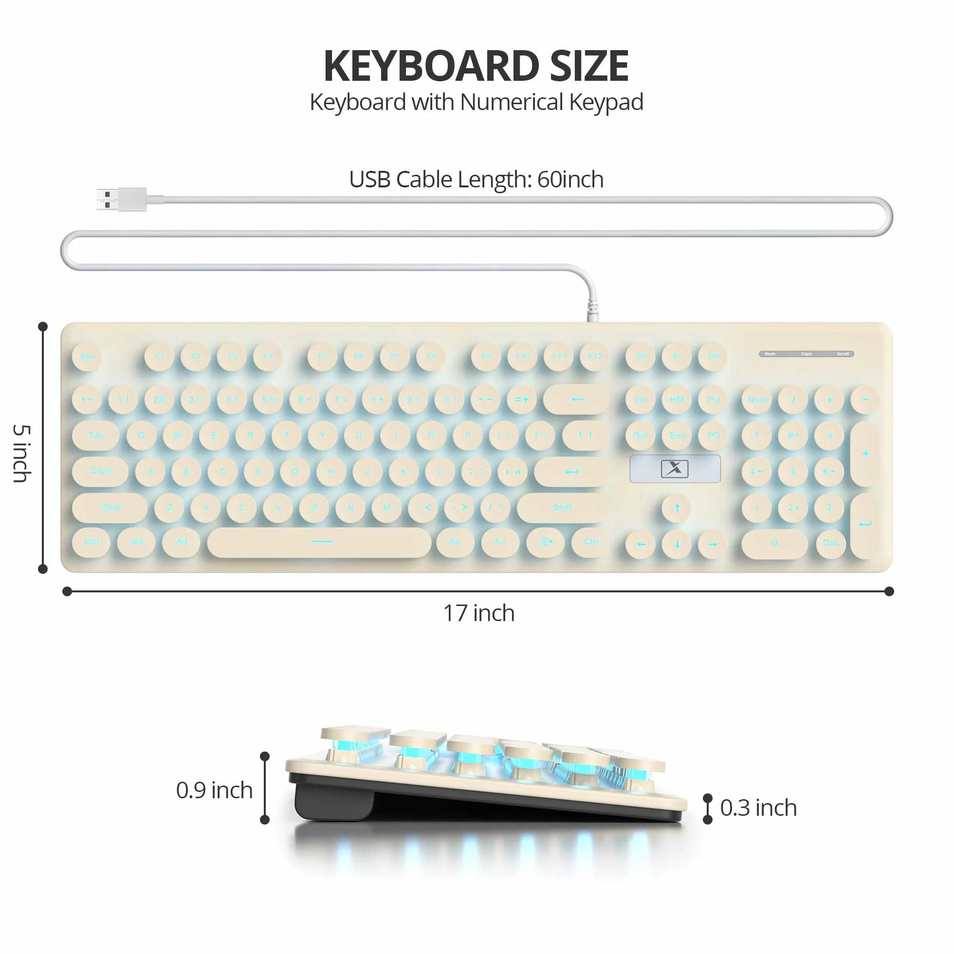 Podświetlana klawiatura PC, podświetlane klawiatury z podświetleniem LED z uroczymi okrągłymi klawiszami, 104 klawisze pełnowymiarowa klawiatura USB do PC/Win/Mac/laptopa QWERTY Amerykańska