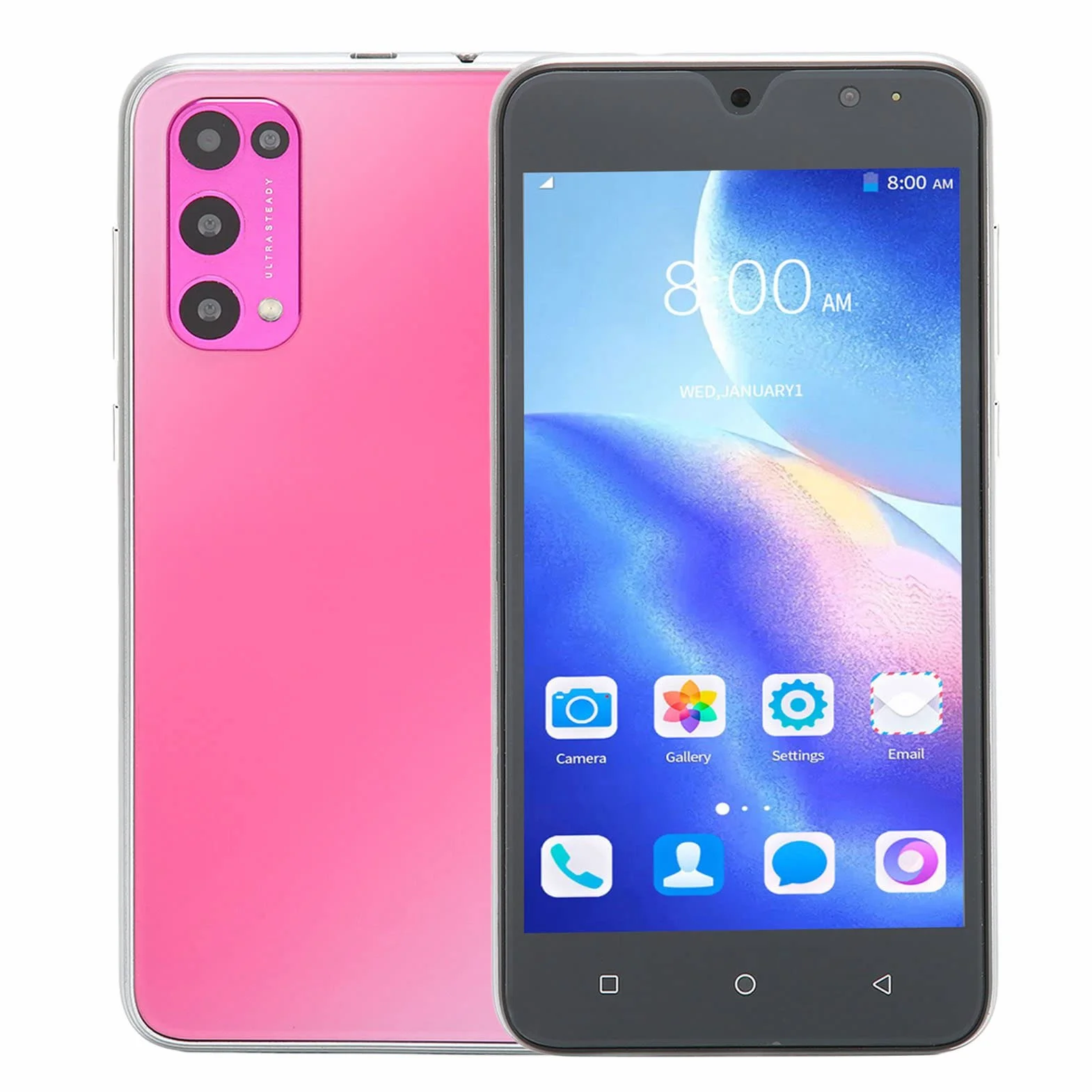 Odblokowany Smartfon z Androidem 10, 5,45-calowy Ekran FHD, Odblokowany Telefon Komórkowy z Dwiema Kartami SIM, Przedpłacony Smartfon 3G, 2 GB Pamięci RAM 16 GB ROM, Przód 5 MP z Tyłu 8(różowy)